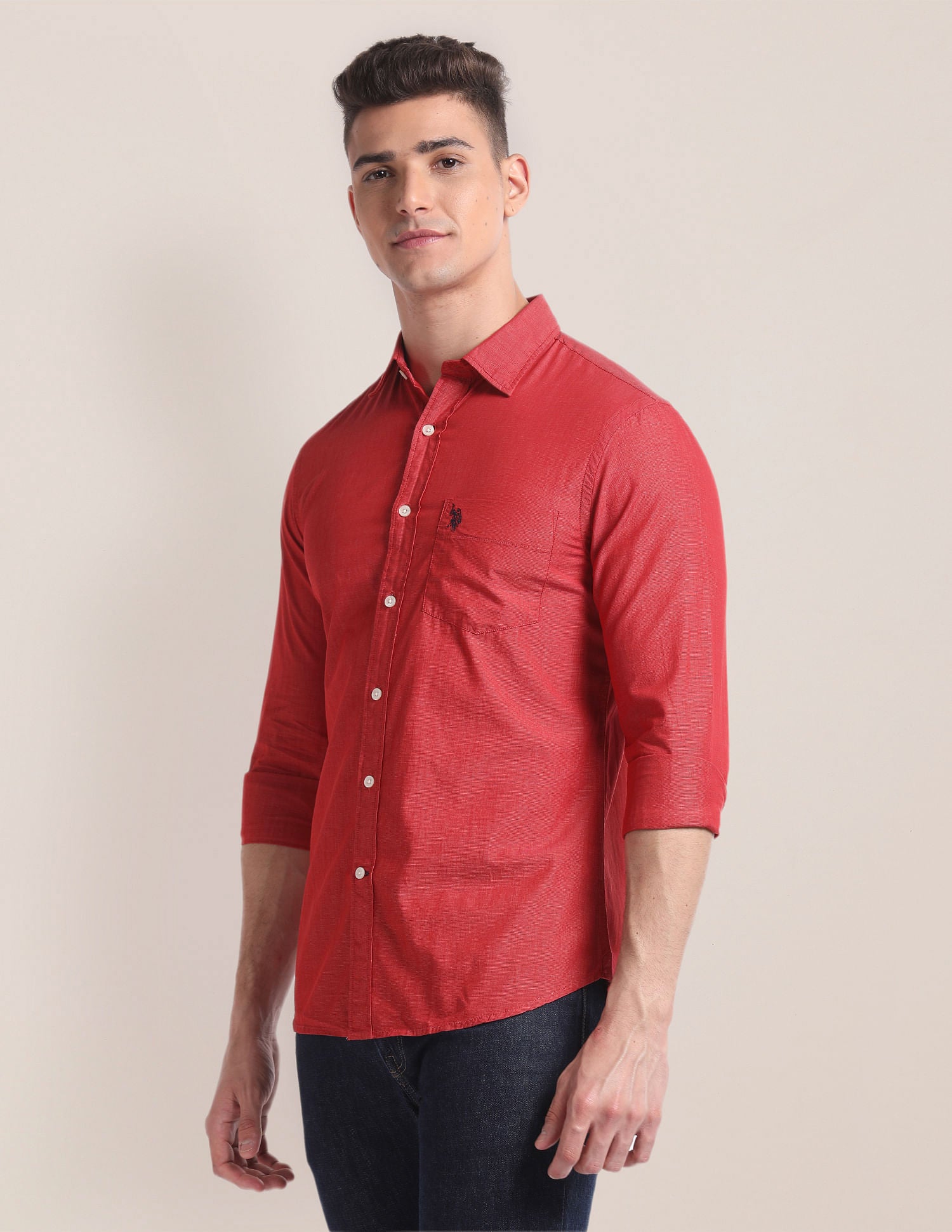 Premium Cotton Patterned Shirt Red - U.S. Polo Assn. India | Large