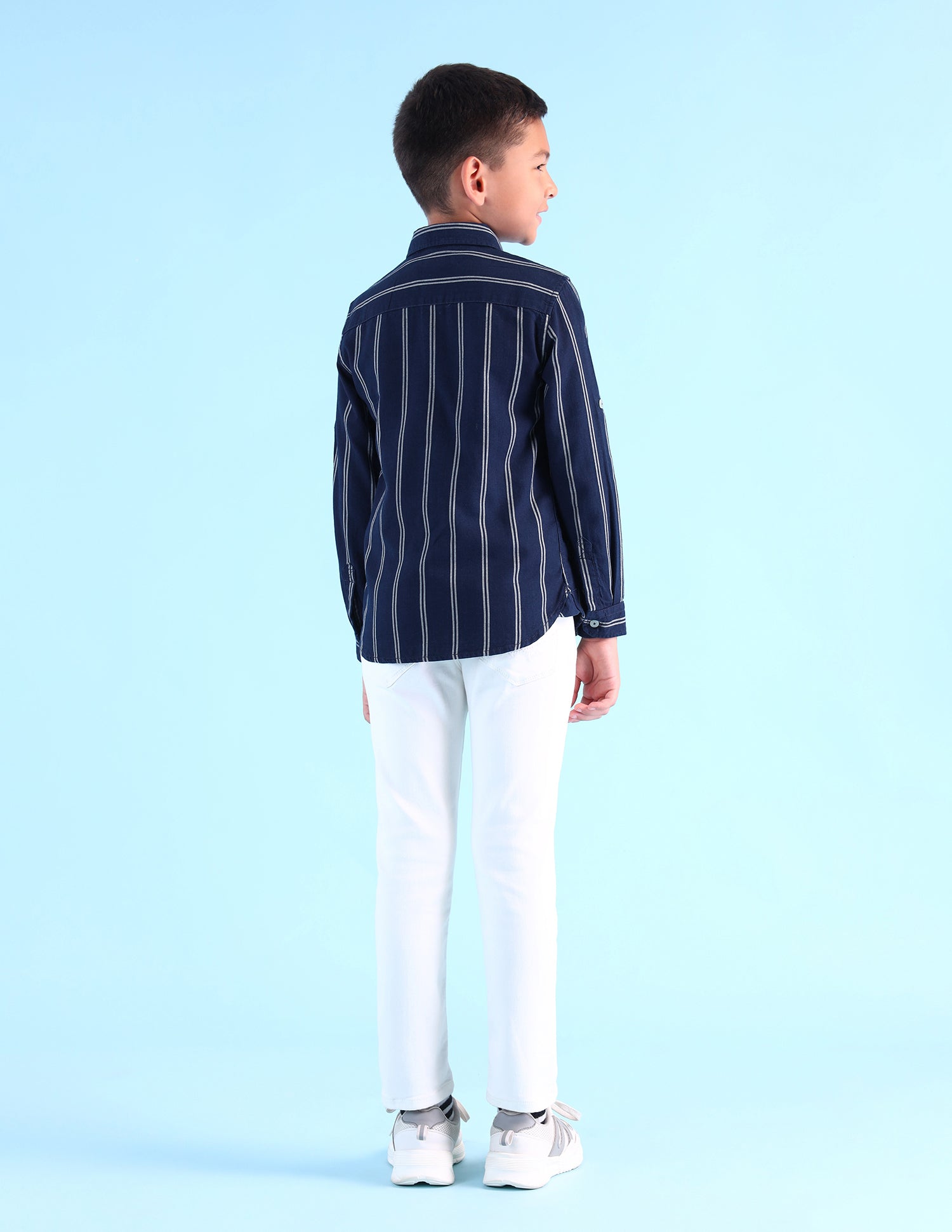 Boys Vertical Striped Regular Fit Shirt Indigo - U.S. POLO ASSN. | Large