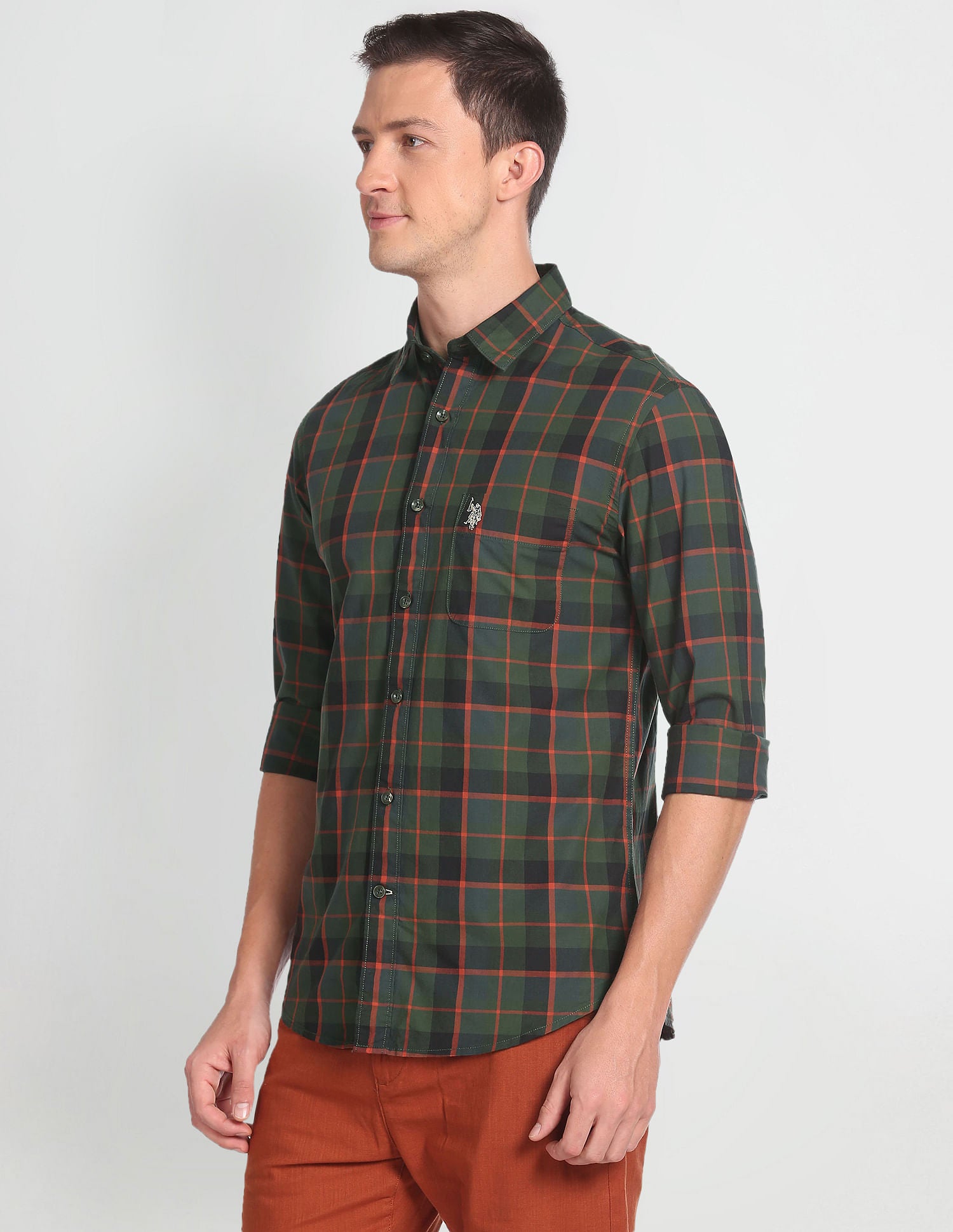 Tartan Check Cotton Shirt Olive - U.S. Polo Assn. India | Large