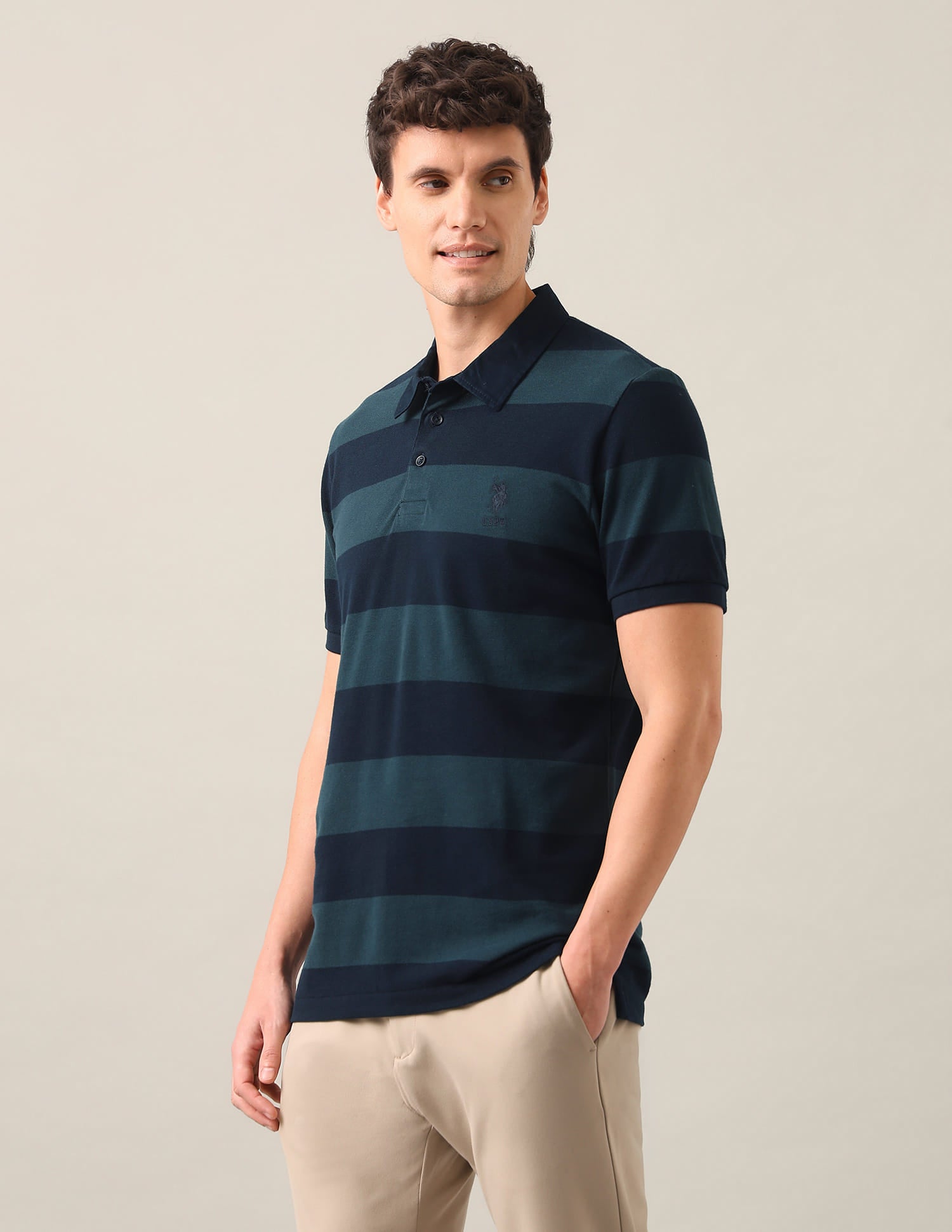 Horizontal Striped Slim Fit Polo Shirt Green - U.S. Polo Assn. India | Large