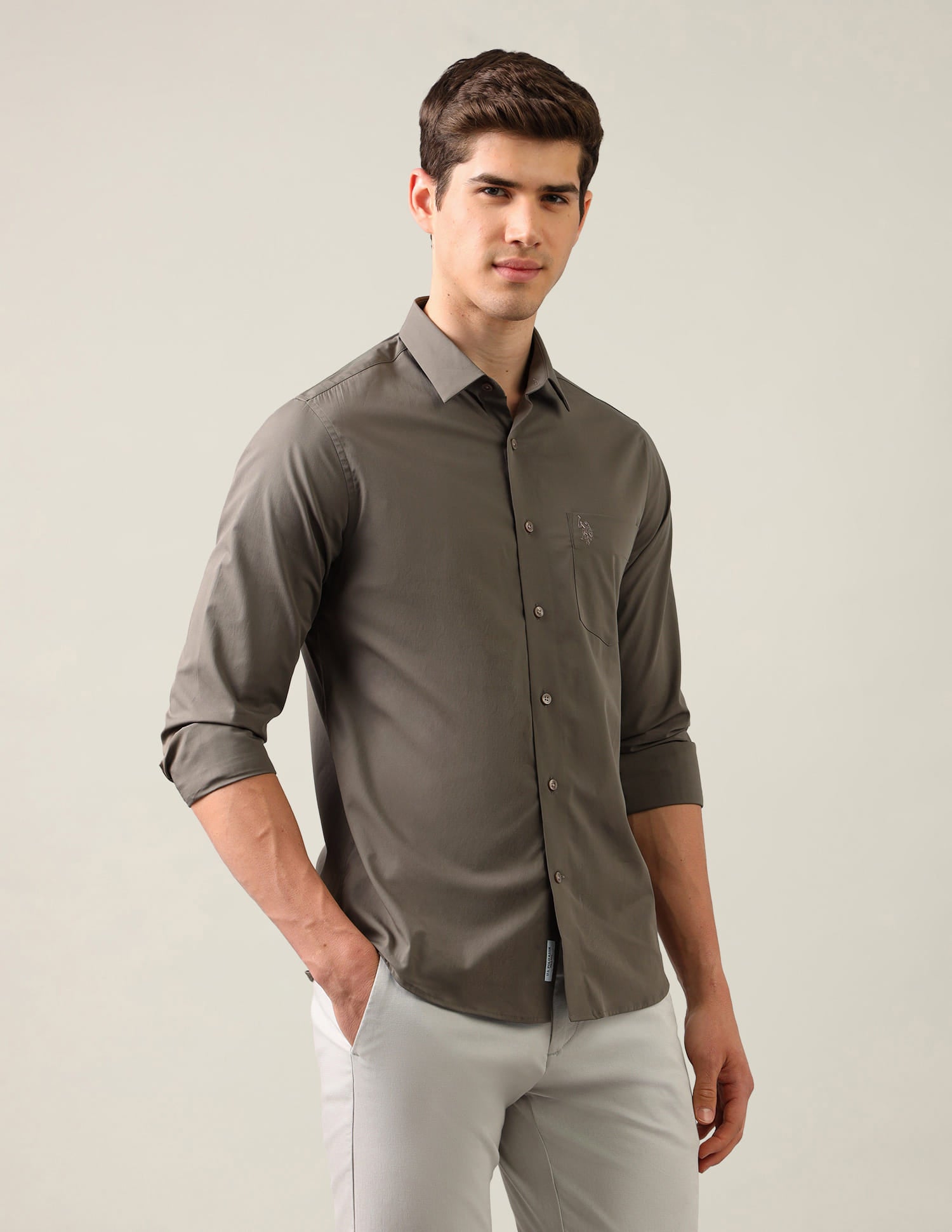 Tailored Fit Regular Shirt Brown - U.S. Polo Assn. India | Large