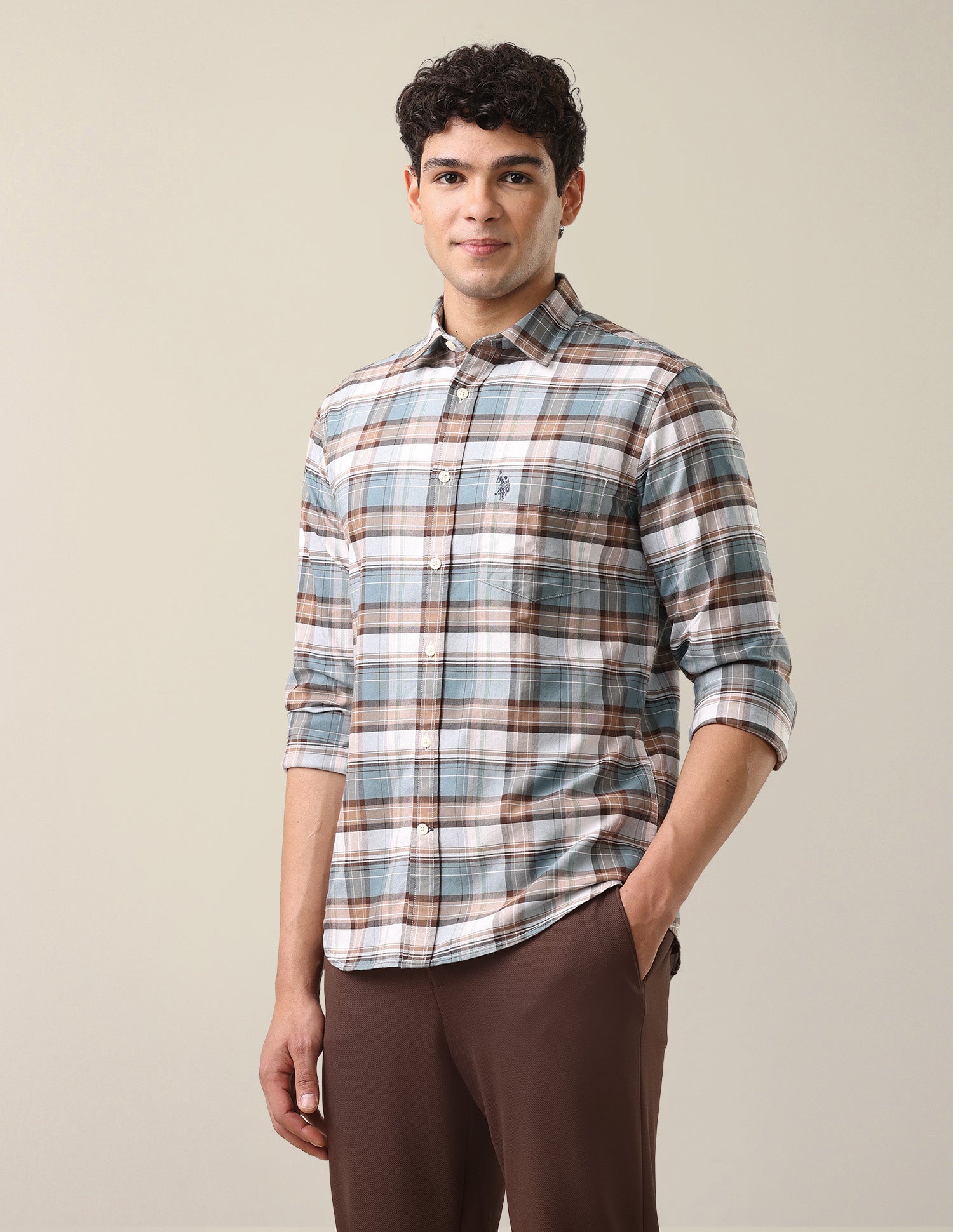Plaid Checked Oxford Shirt Teal - U.S. Polo Assn. India | Large
