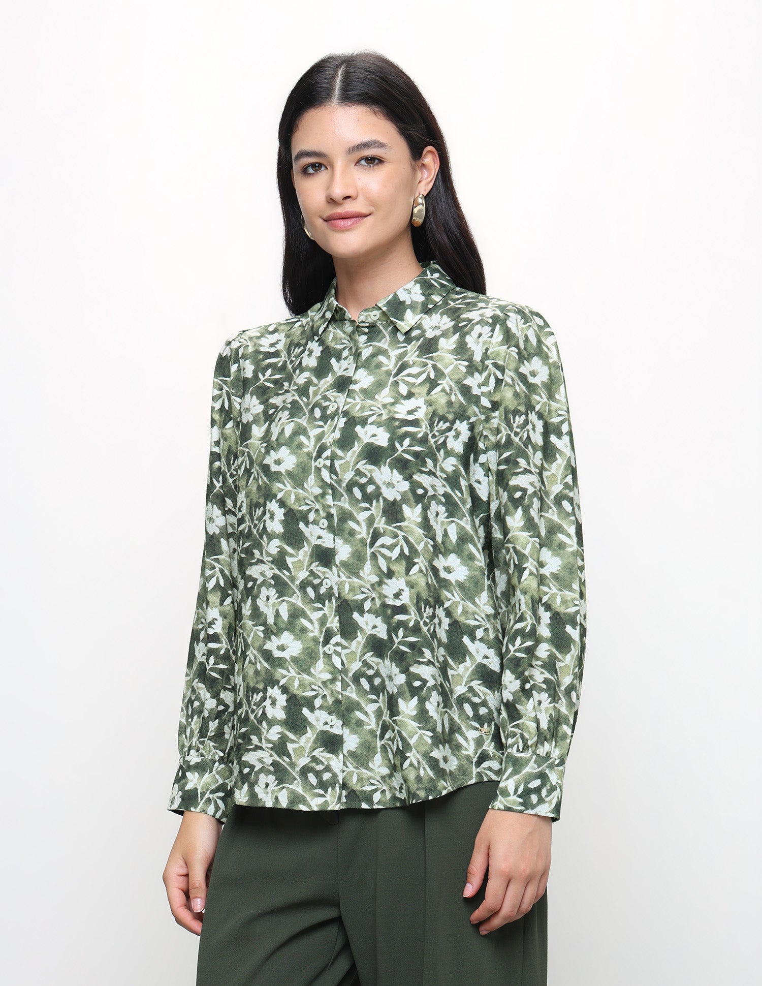 Floral Printed Regular Fit Shirt Olive - U.S. Polo Assn. India | Large