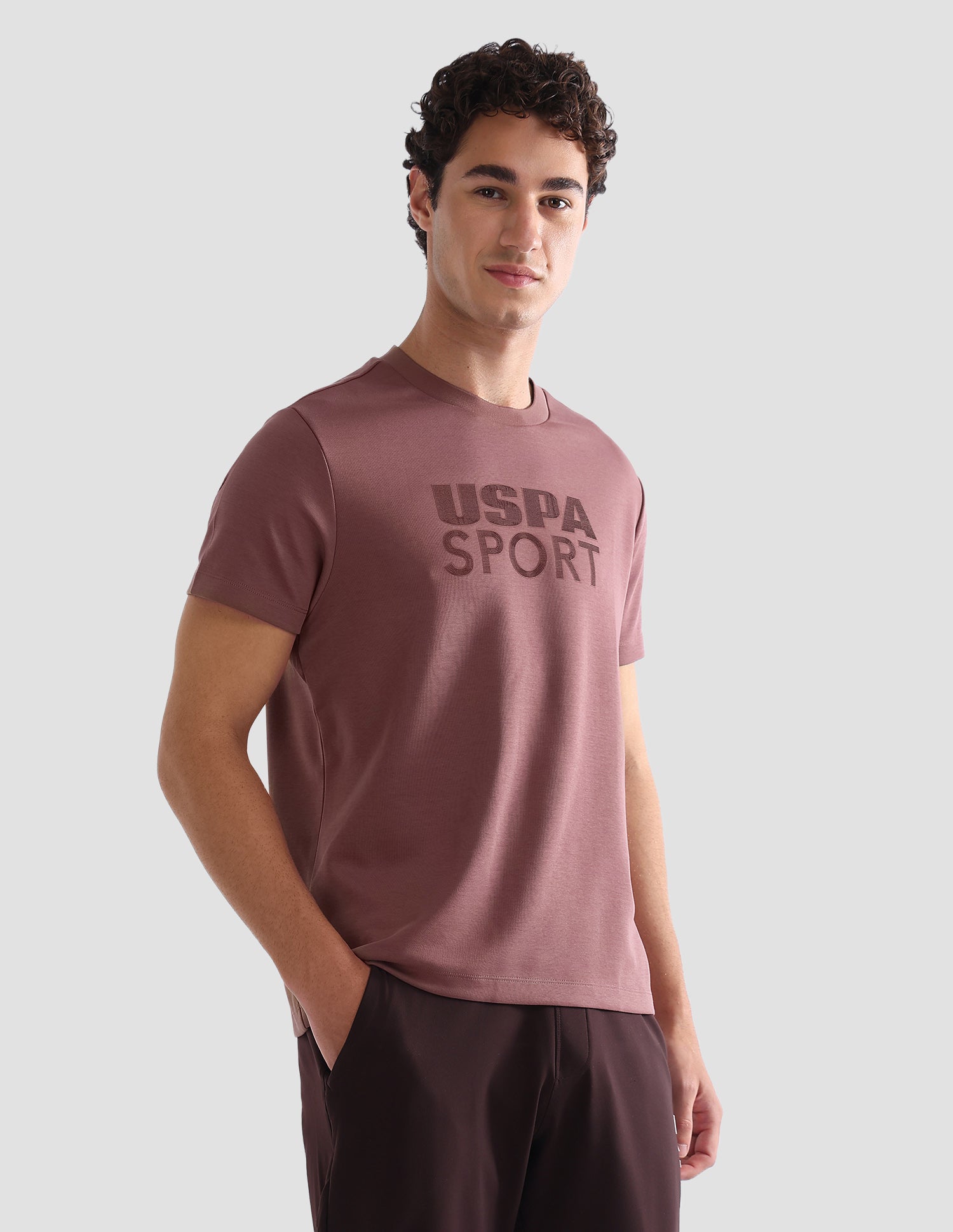 Solid Slim Fit Active T-Shirt Dark Pink - U.S. Polo Assn. India | Large