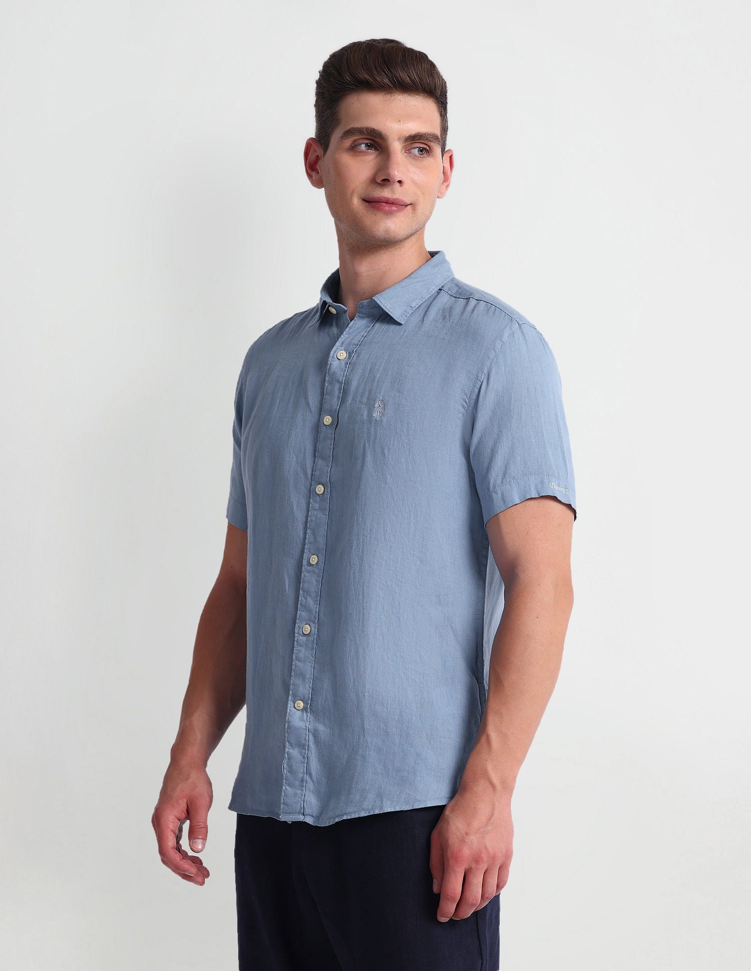 Slim Fit Solid Shirt Light Blue - U.S. Polo Assn. India | Large