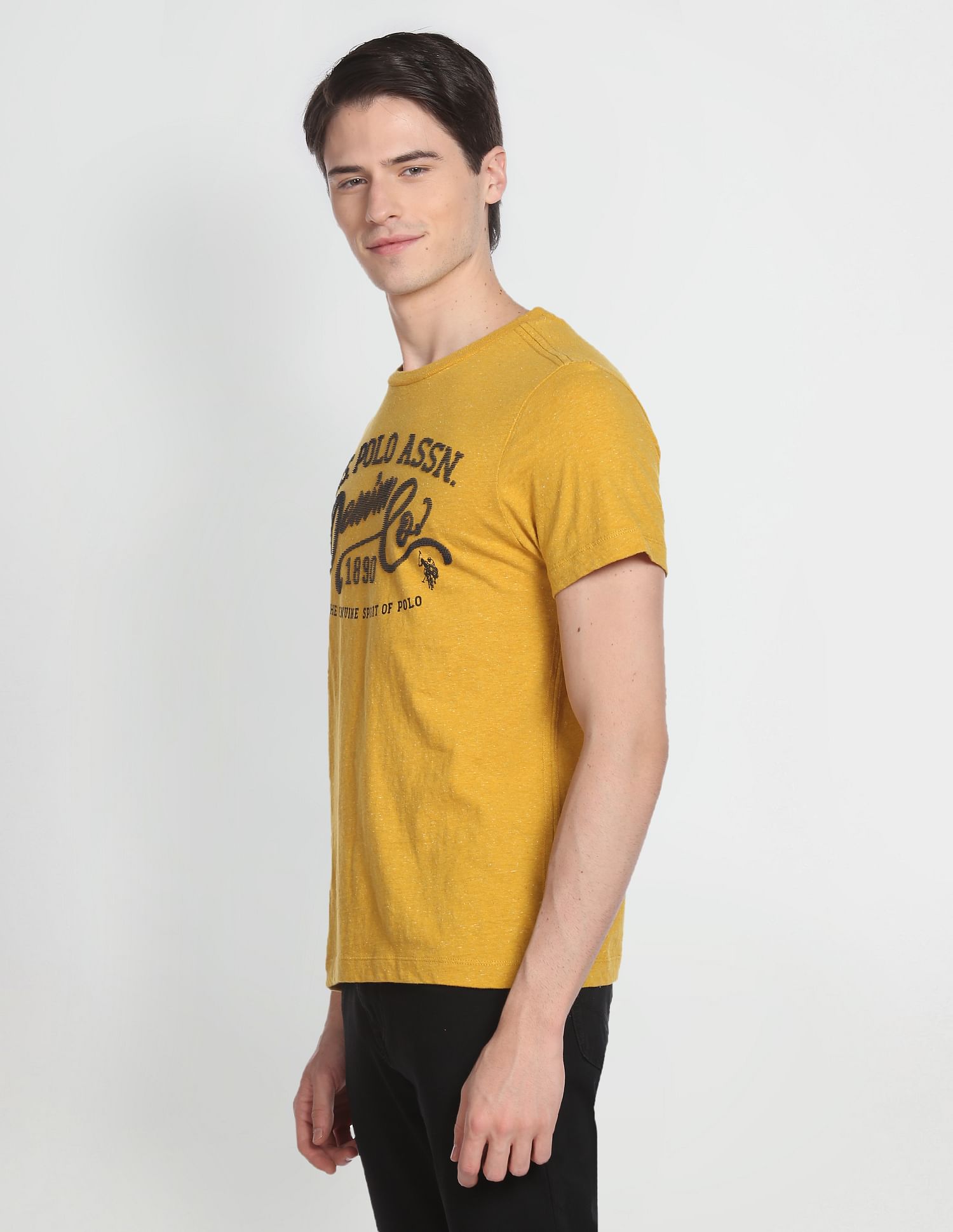 Heathered Typographic Print T-Shirt Mustard - U.S. POLO ASSN. | Large