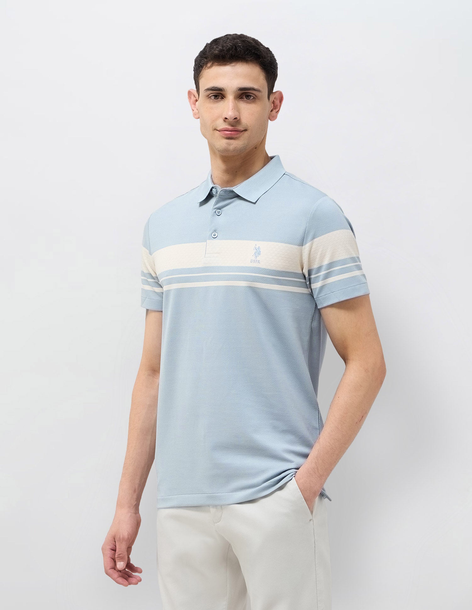 Horizontal Striped Slim Fit Polo Shirt Light Blue - U.S. POLO ASSN. | Large