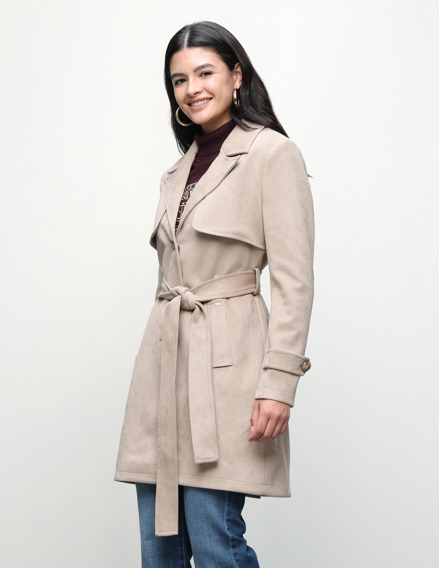 Solid Suede Longline Jacket Beige - U.S. Polo Assn. India | Large