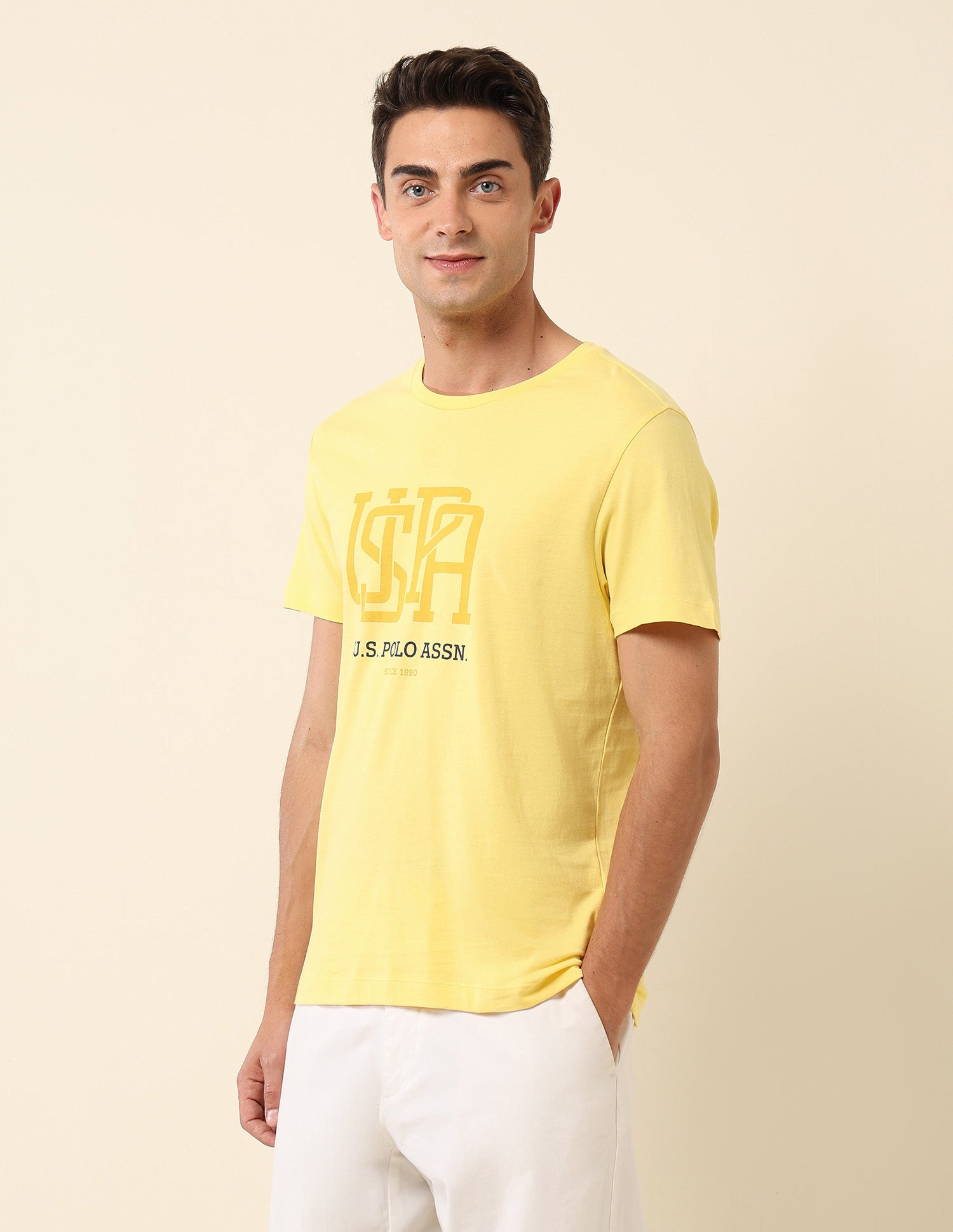 Pure Cotton Slim Fit T- Shirt Yellow - U.S. Polo Assn. India | Large