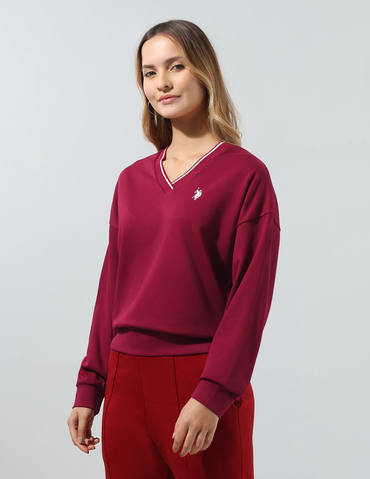 Solid Boxy Fit Sweatshirt Dark Red - U.S. Polo Assn. India | Large