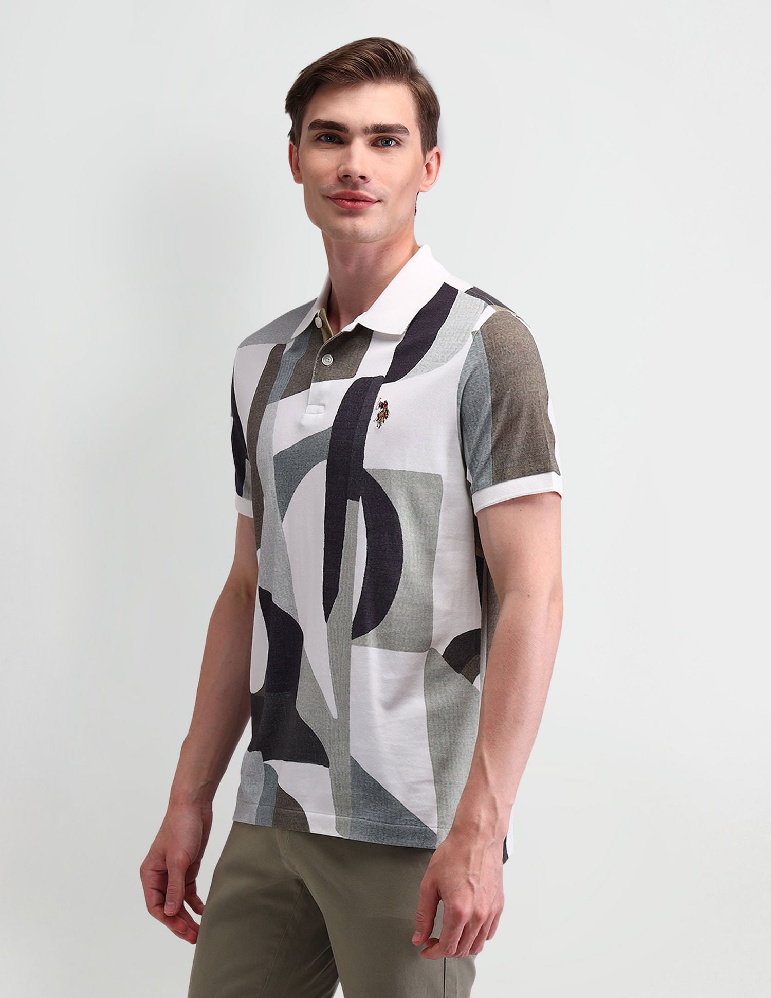 Abstract Printed Slim Fit Polo Shirt Ecru - U.S. Polo Assn. India | Large