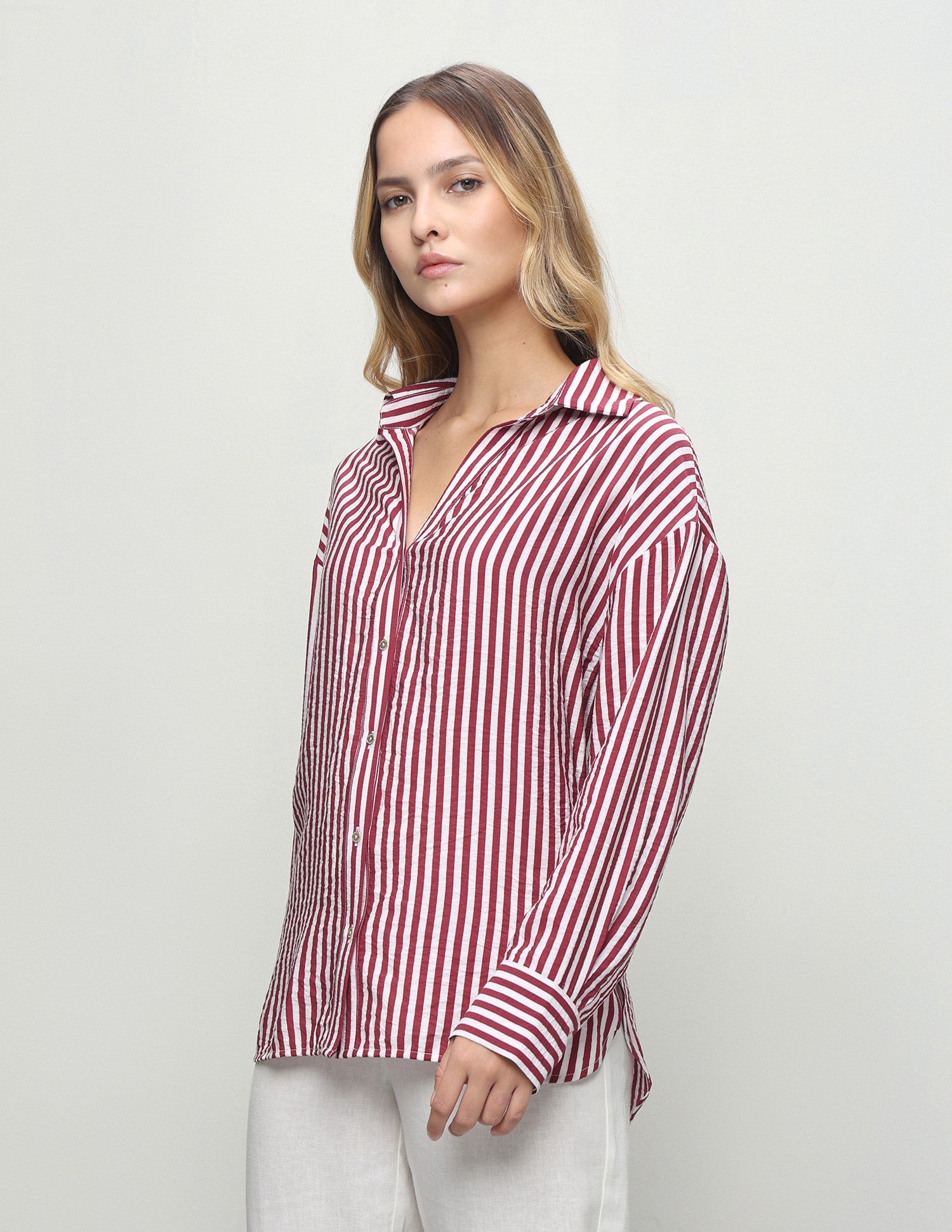 Vertical Striped Relaxed Fit Shirt Red - U.S. Polo Assn. India | Large