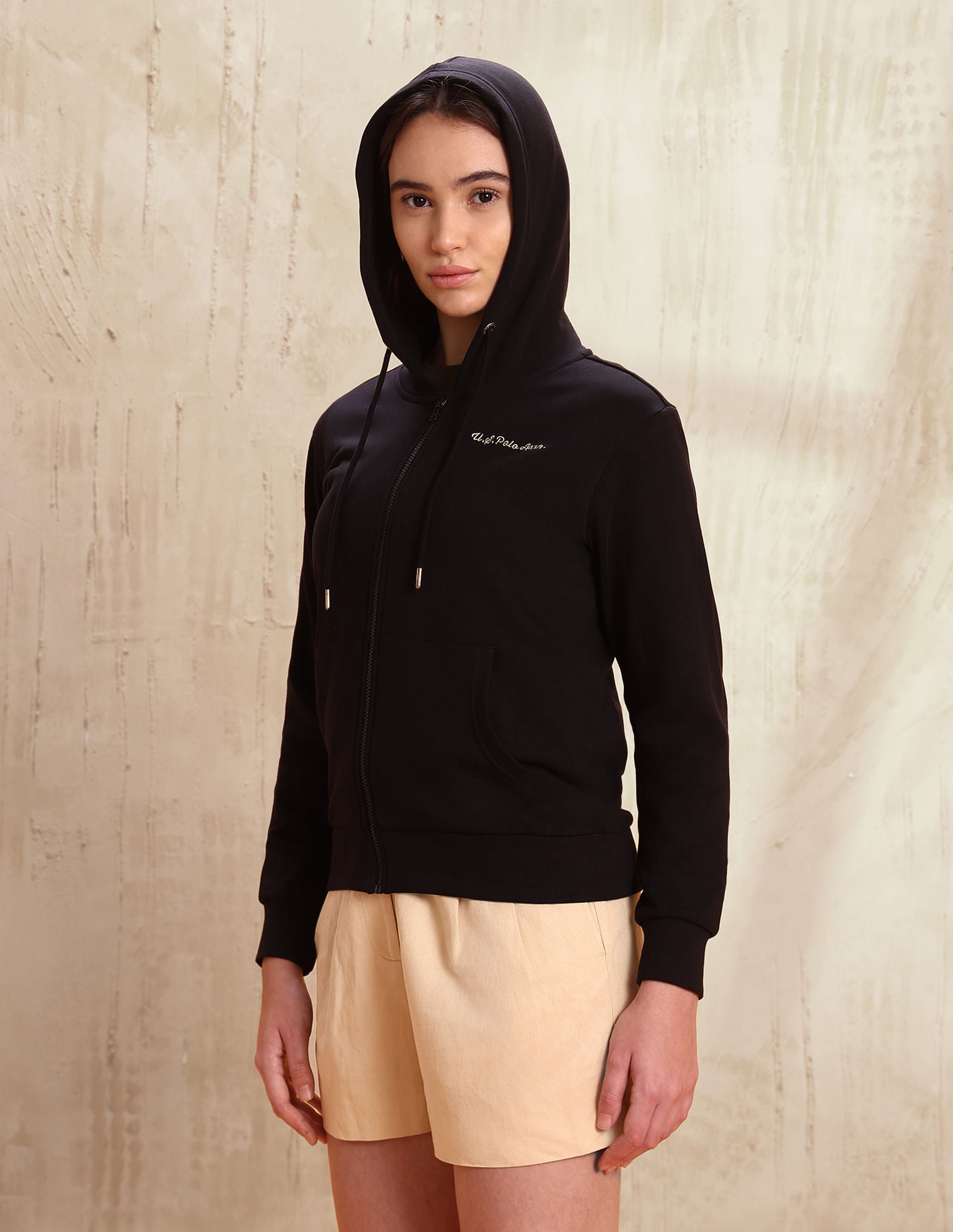 Solid Regular Fit Hooded Sweater Black - U.S. POLO ASSN. | Large