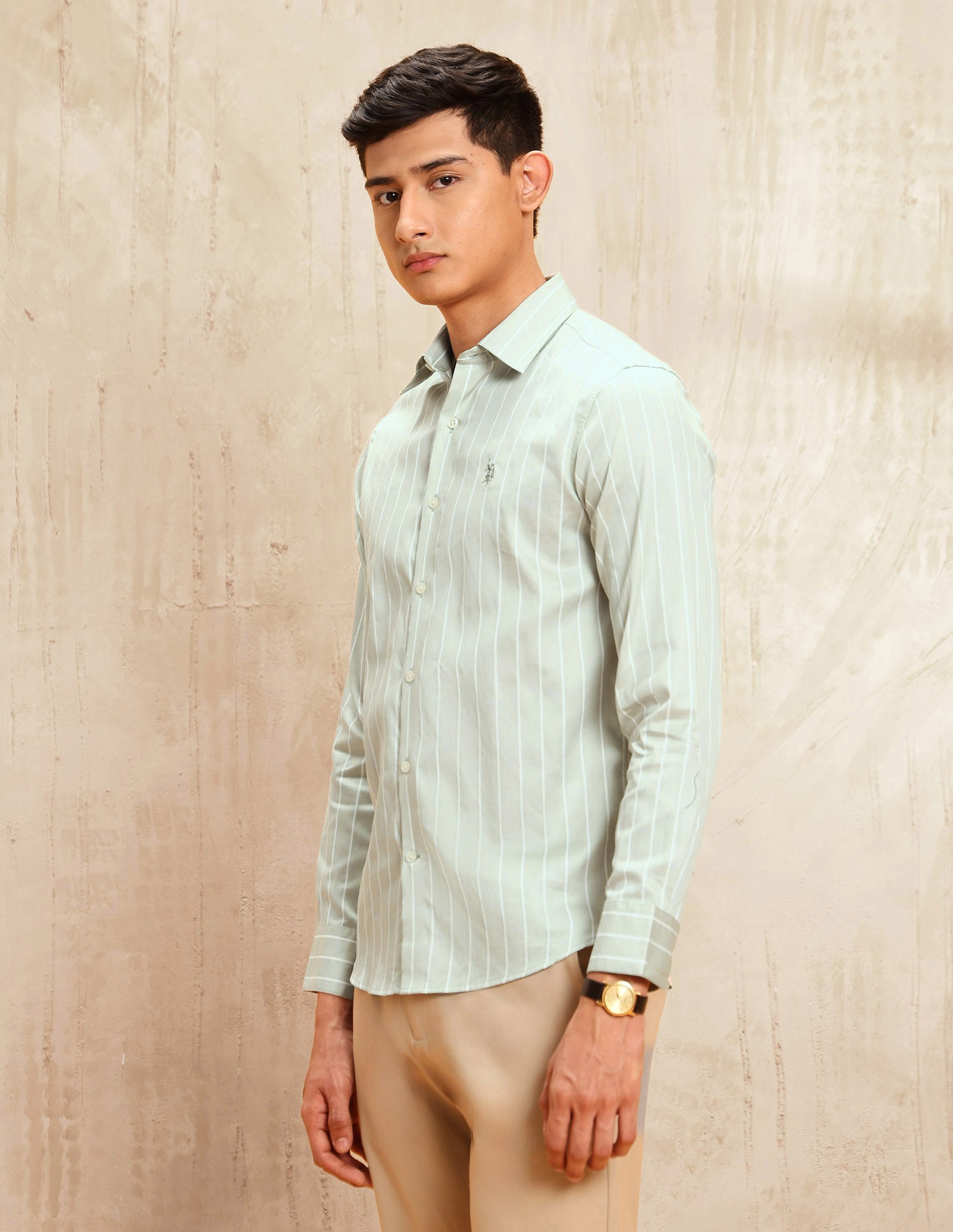 Vertical Striped Tailored Fit Shirt Light Green - U.S. POLO ASSN. | Large