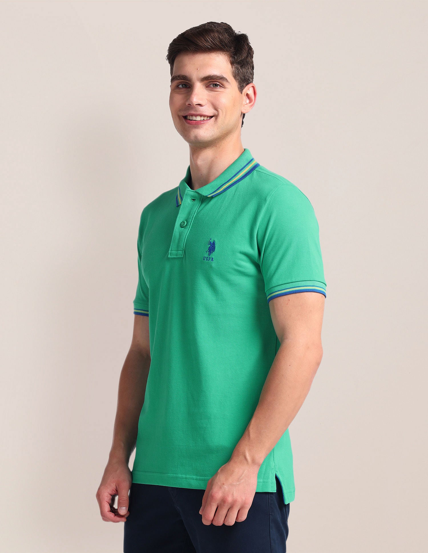 Tipped Collar Slim Polo Shirt Green - U.S. Polo Assn. India | Large