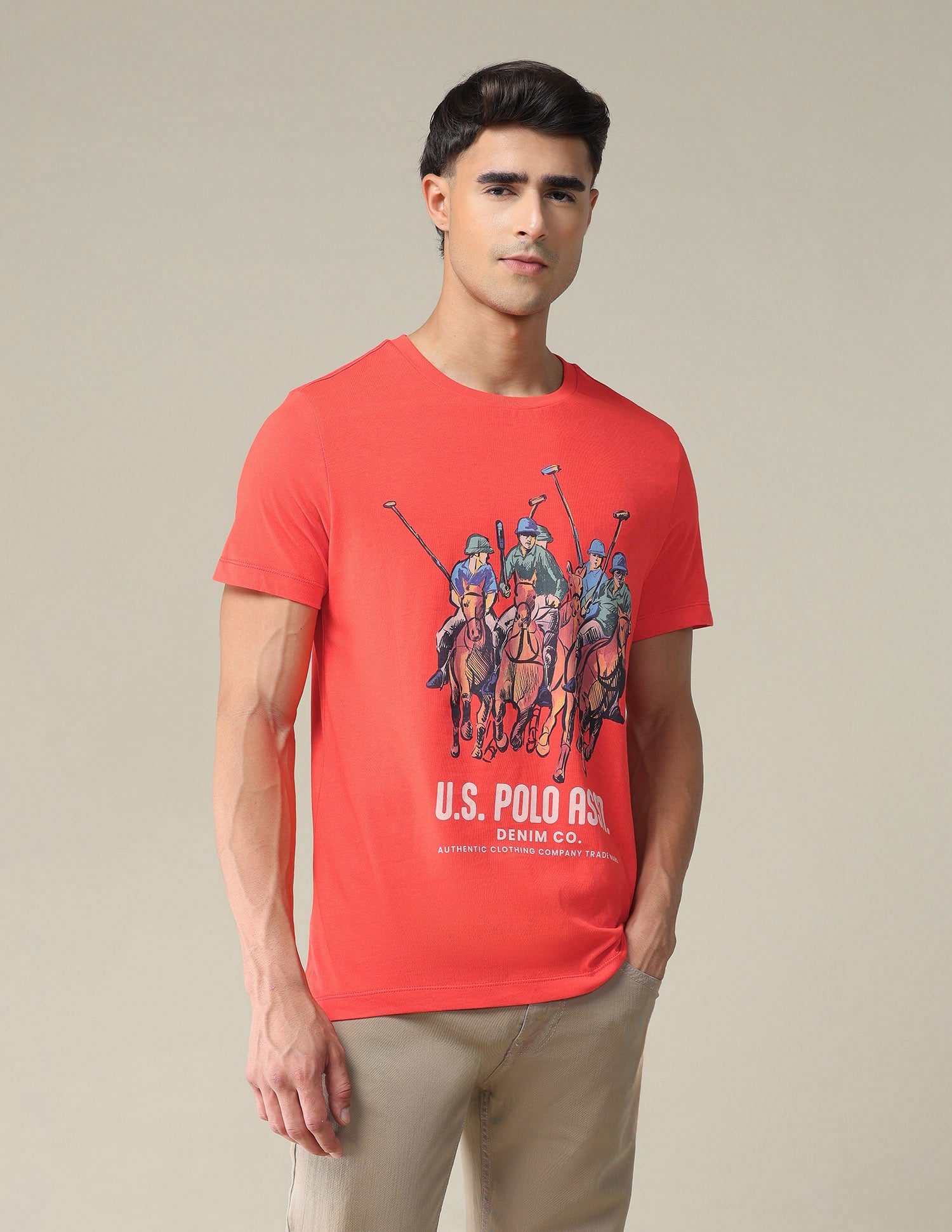 Bold Print Cotton T-Shirt Red - U.S. Polo Assn. India | Large