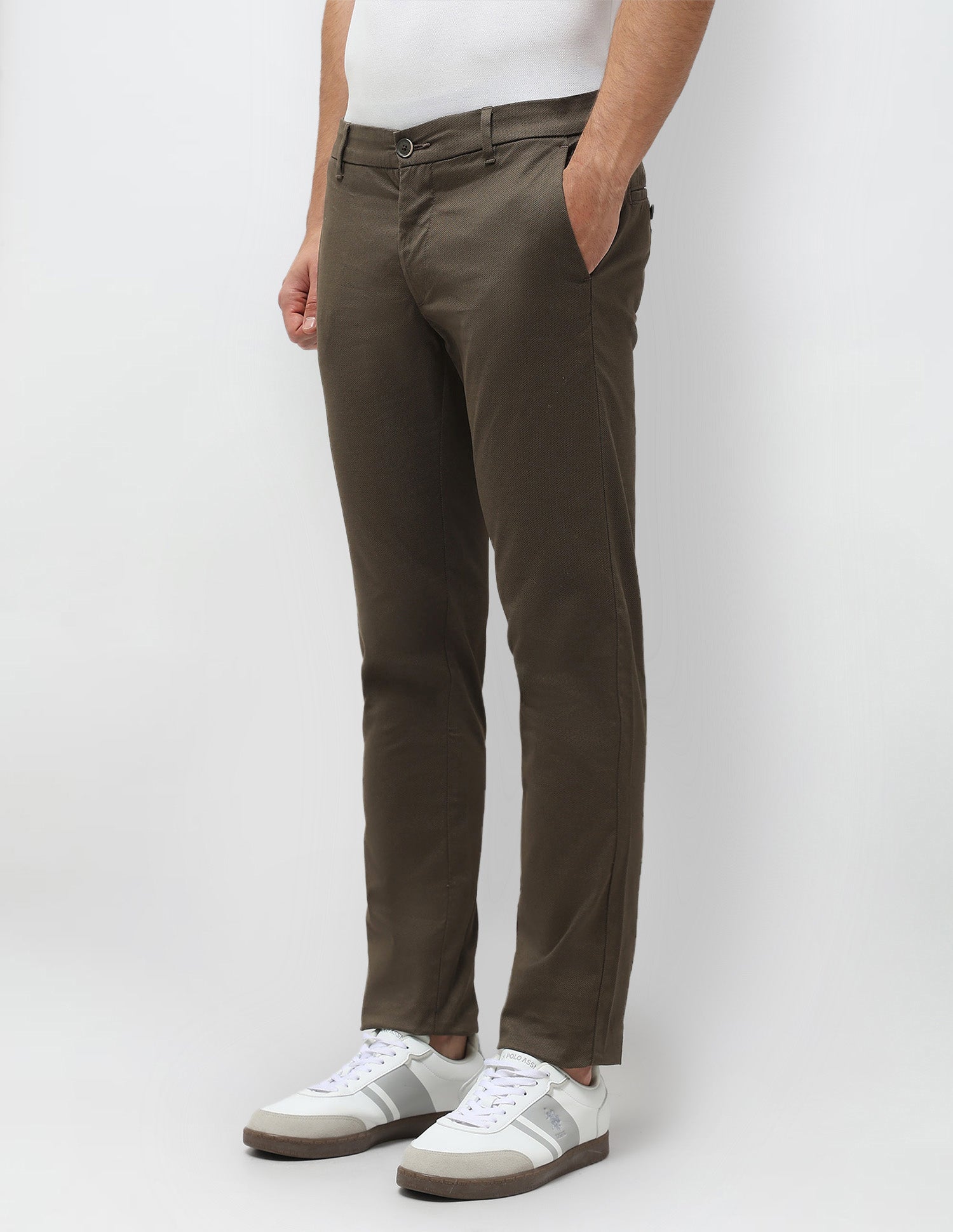 Slim Fit Textured Trousers Olive - U.S. POLO ASSN. | Large