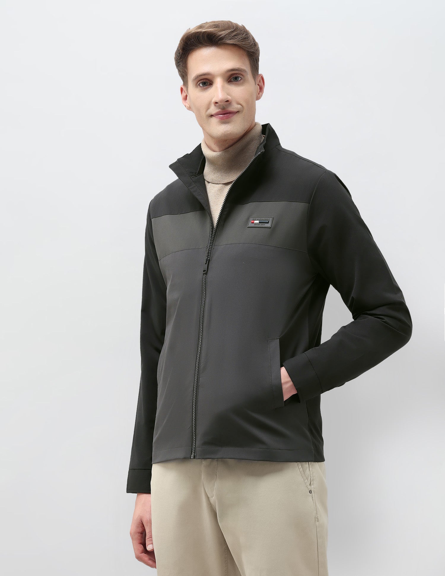 Colour Blocked Regular Fit Casual Jacket Black - U.S. POLO ASSN. | Large