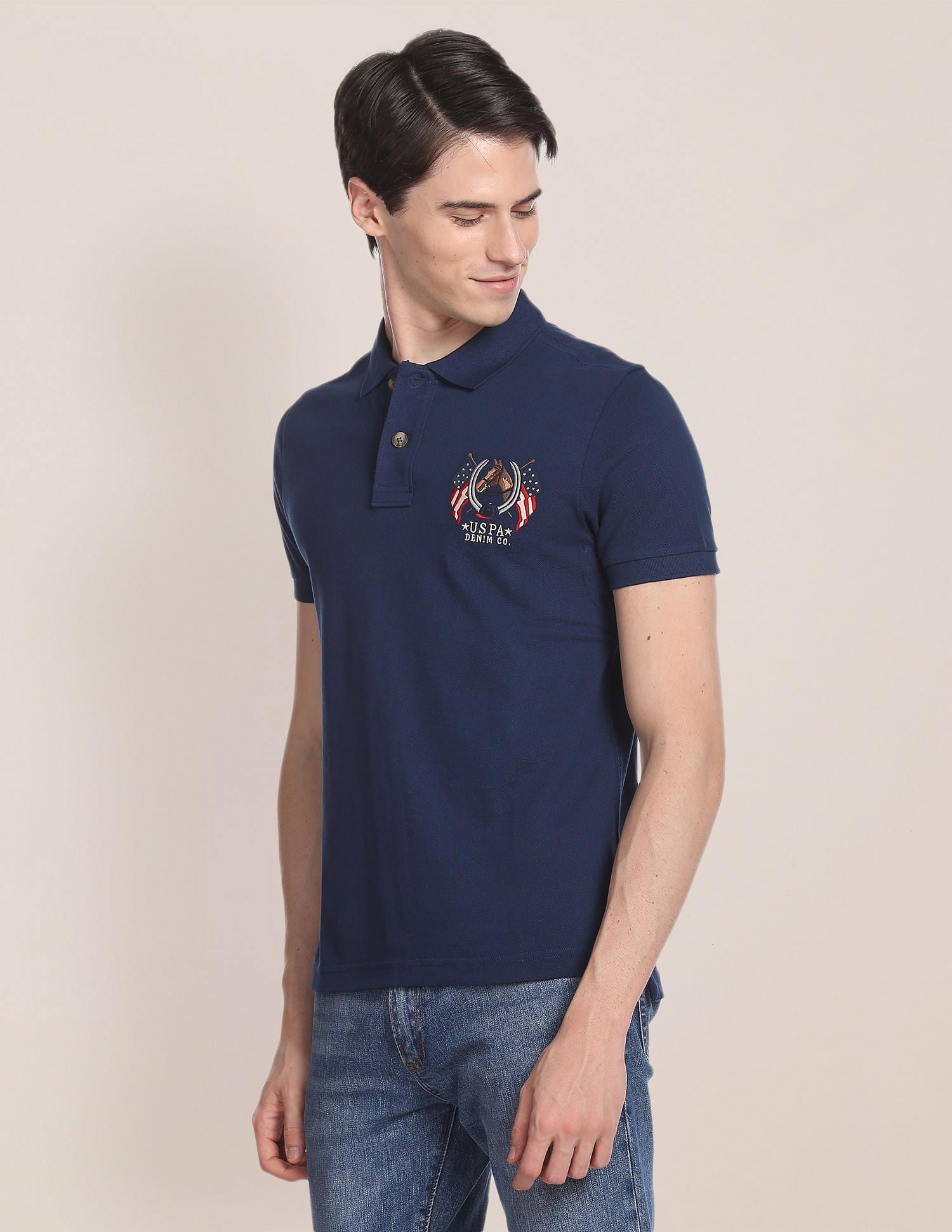 Cotton Solid Polo Shirt Dark Blue - U.S. Polo Assn. India | Large
