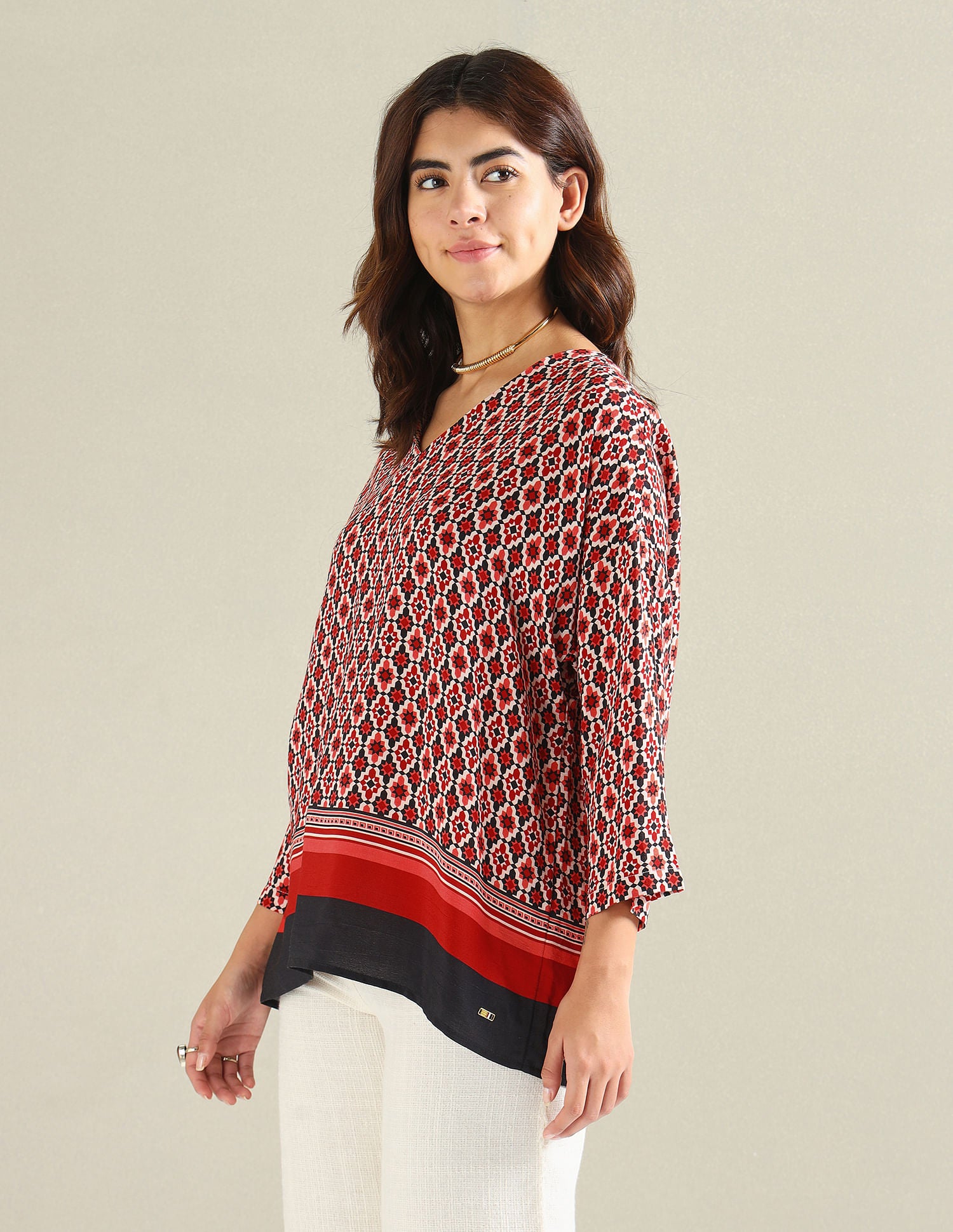 Geometric Print Kaftan Top Red - U.S. Polo Assn. India | Large