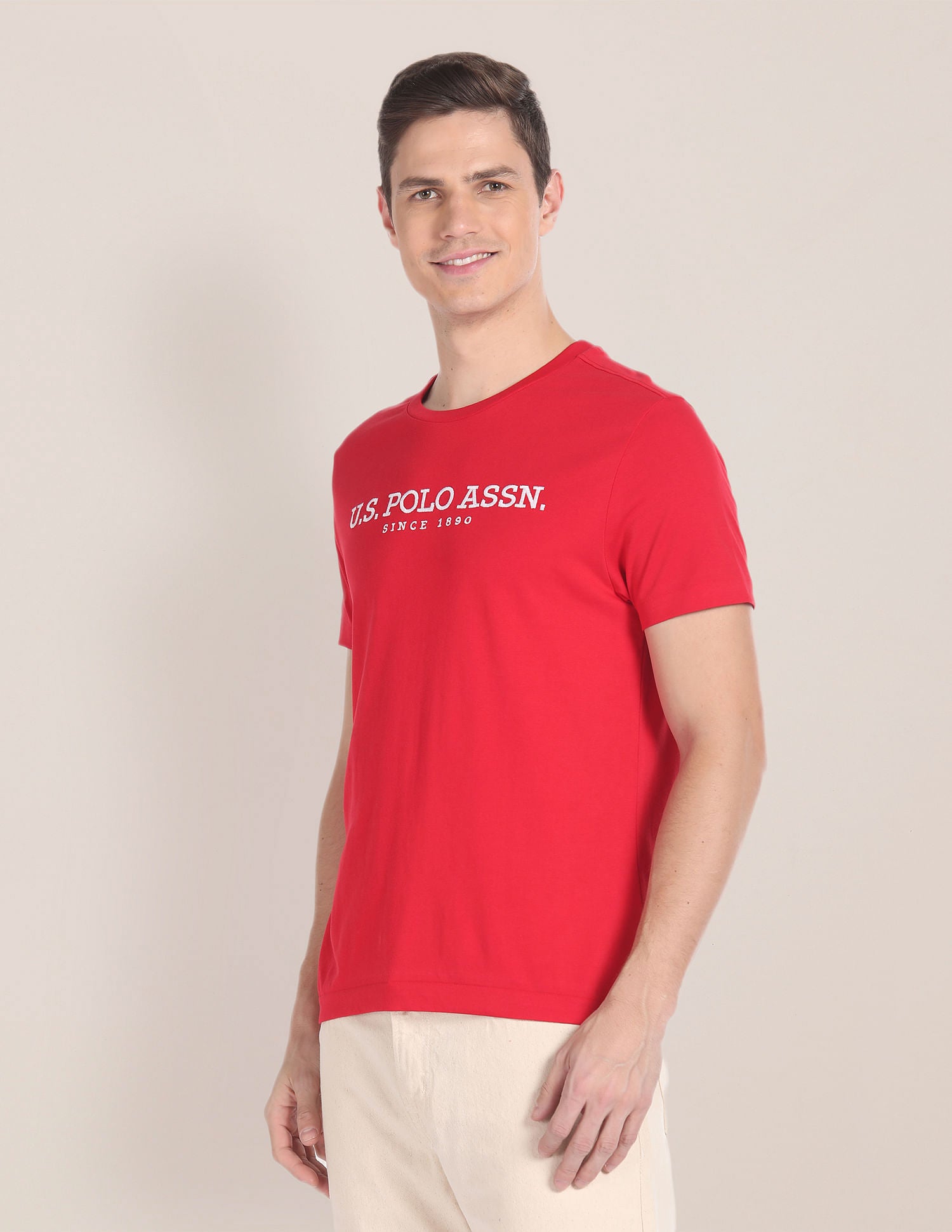 Brand Embroidered Cotton T-Shirt Red - U.S. POLO ASSN. | Large