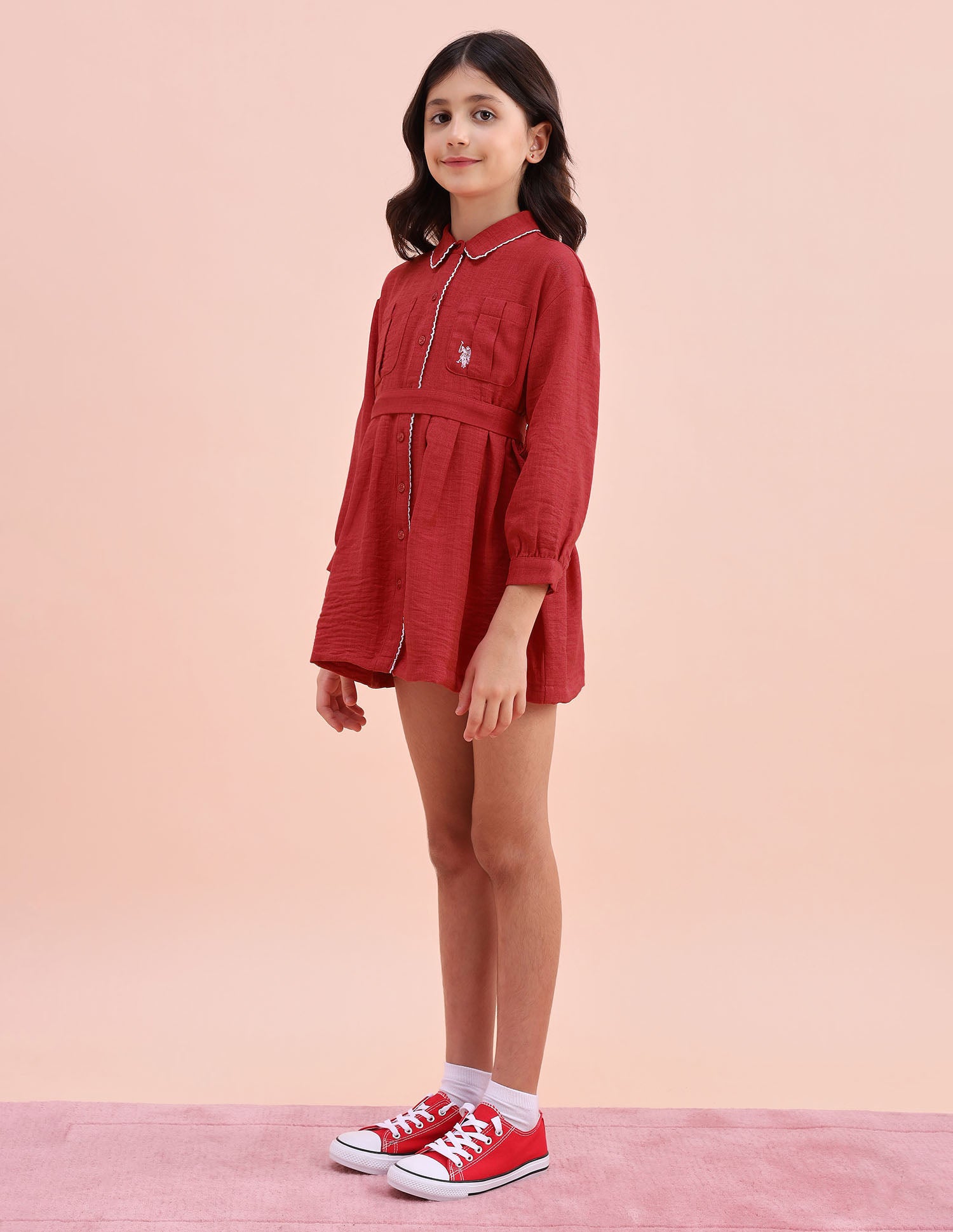 Girls Solid Shirt Dress Red - U.S. POLO ASSN. | Large