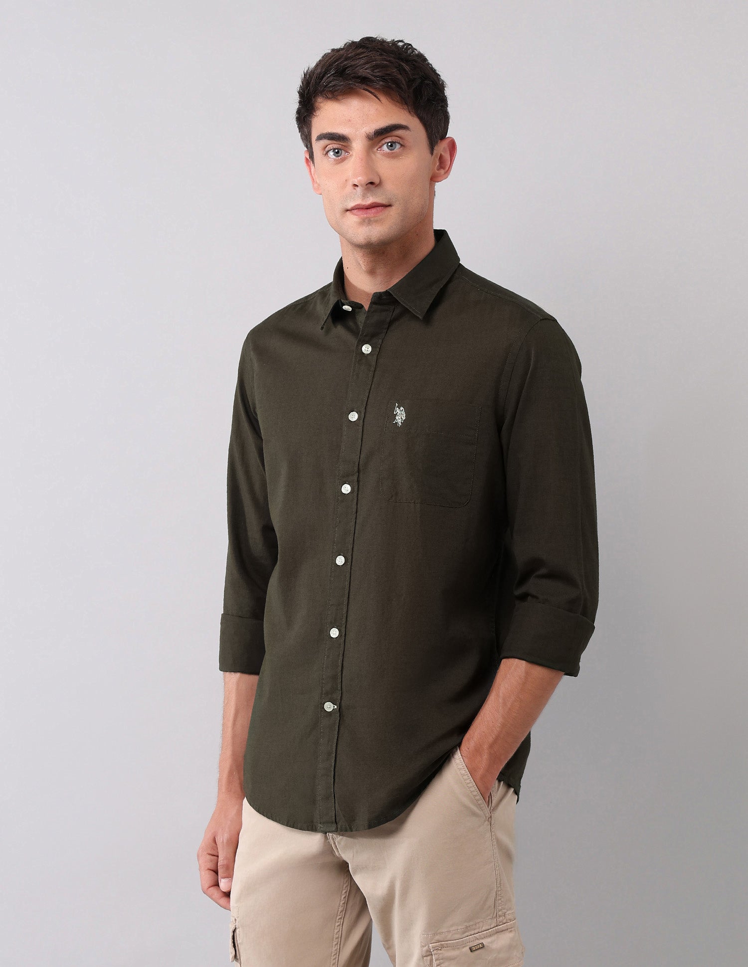 Solid Pure Cotton Shirt Brown - U.S. Polo Assn. India | Large