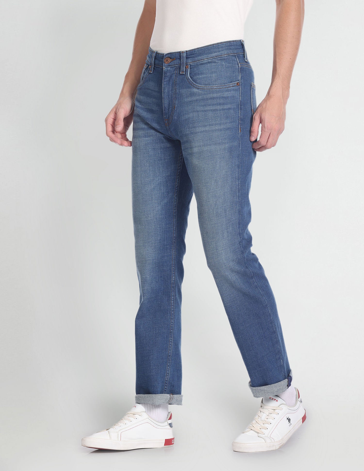 Slim Straight Fit Mid Wash Jeans Blue - U.S. Polo Assn. India | Large