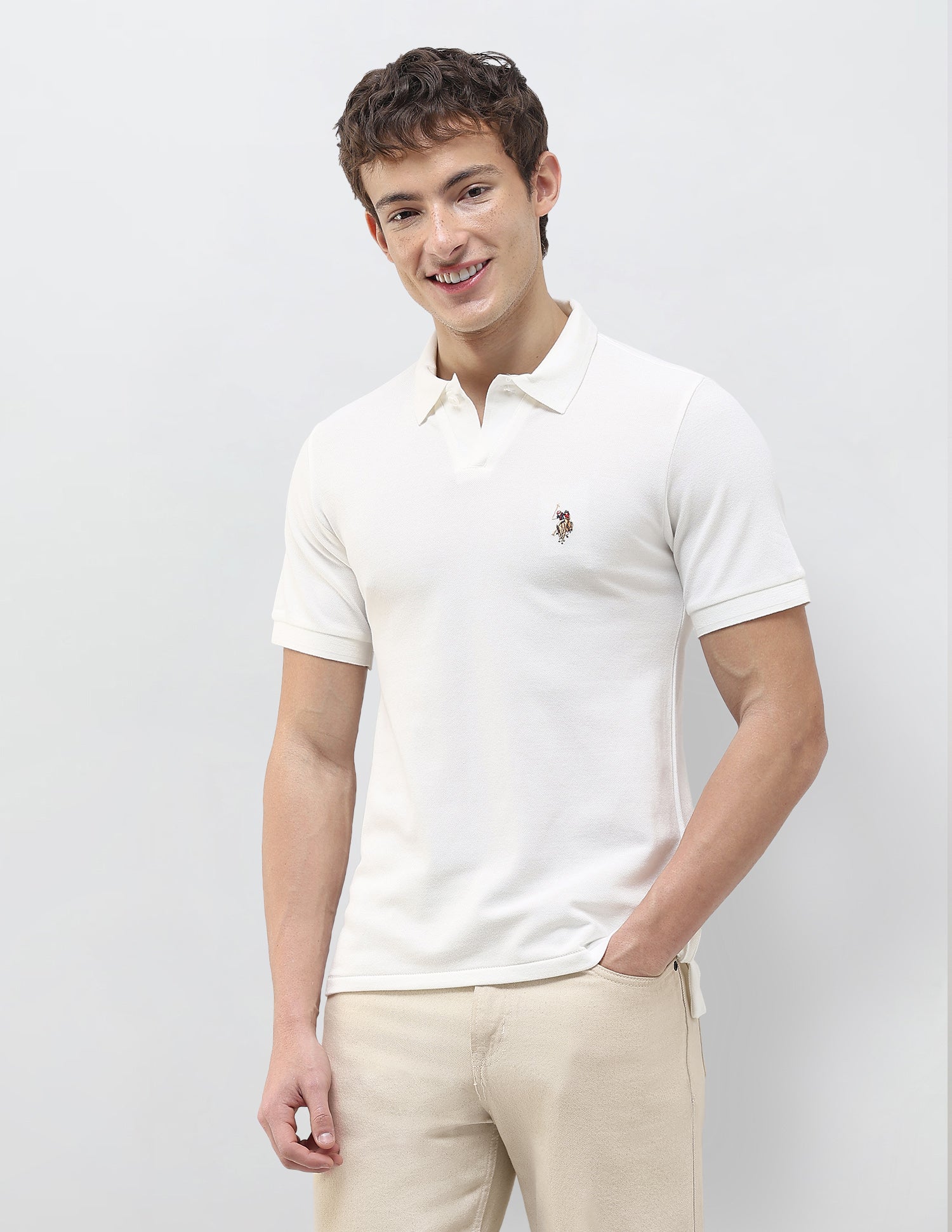 Solid Slim Fit Polo Shirt Ivory - U.S. Polo Assn. India | Large