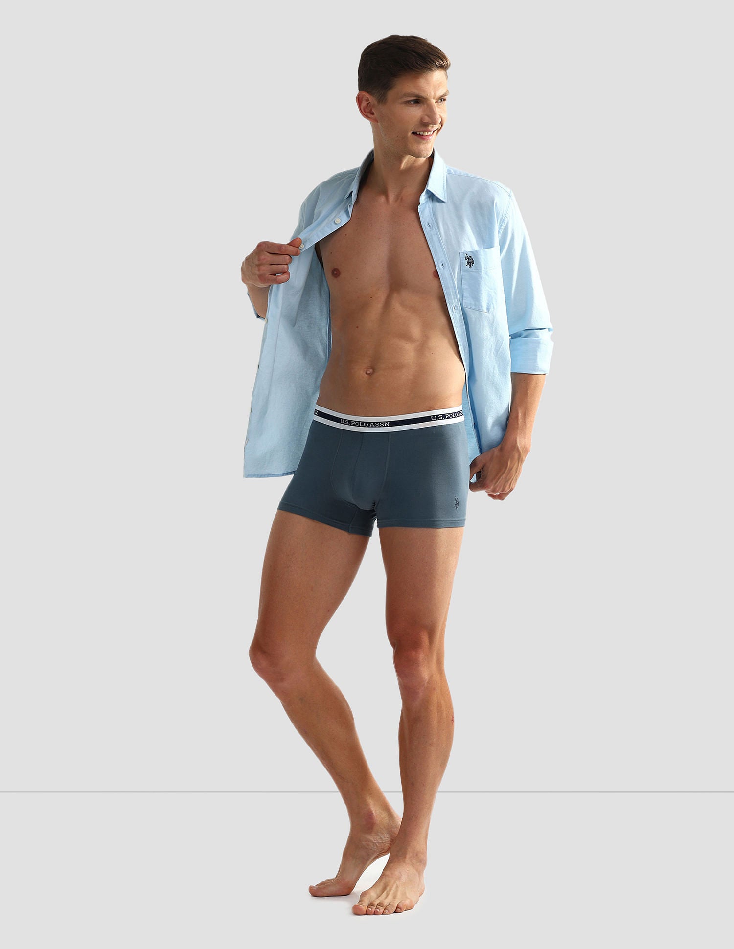 Elastic Waistband Ribbed Solid OET09 Trunks - Pack Of 2 Fog Grey and Teal Grey - U.S. POLO ASSN. | Large