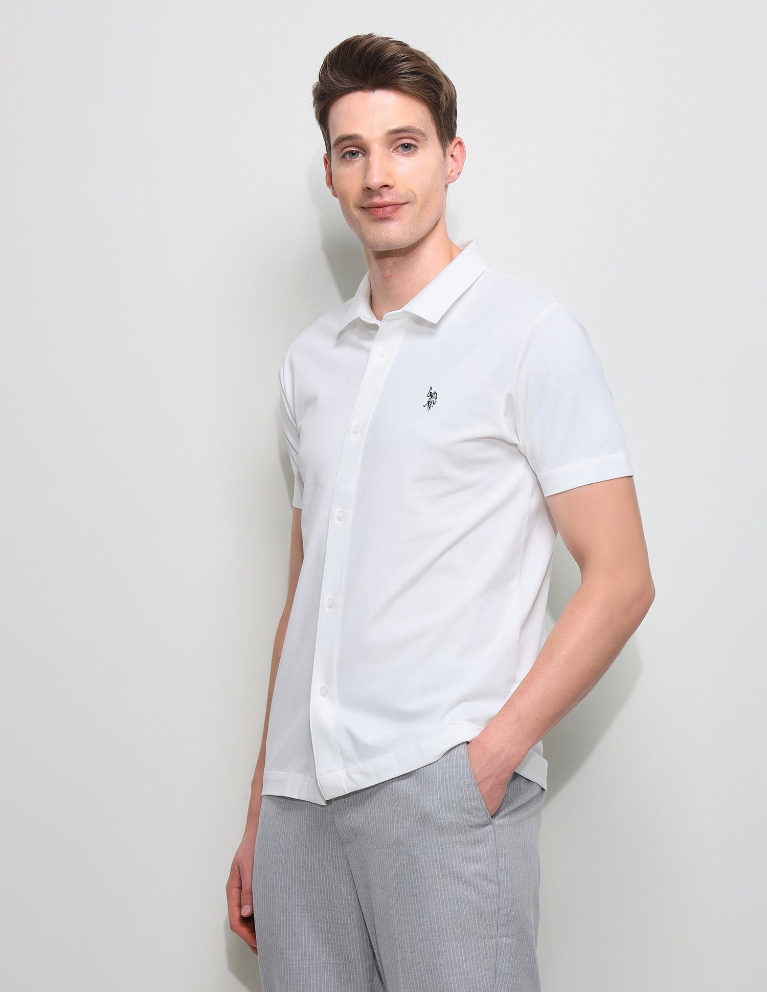 Seersucker Slim Fit Shirt White - U.S. Polo Assn. India | Large