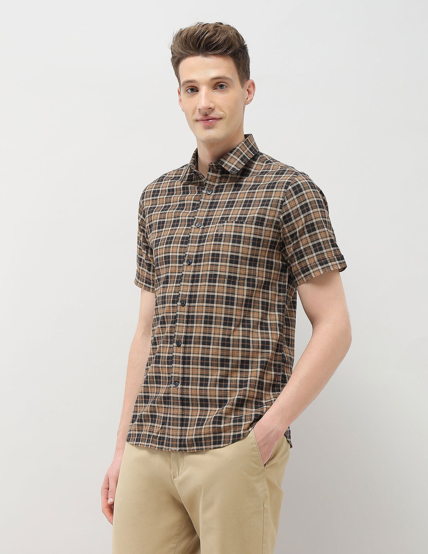 Plaid Checked Elevnado Regular Fit Shirt Brown - U.S. Polo Assn. India | Large