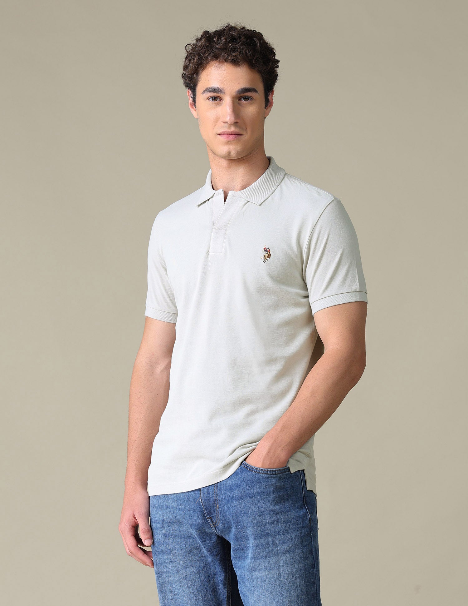 Solid Regular Fit Polo Shirt Beige - U.S. Polo Assn. India | Large