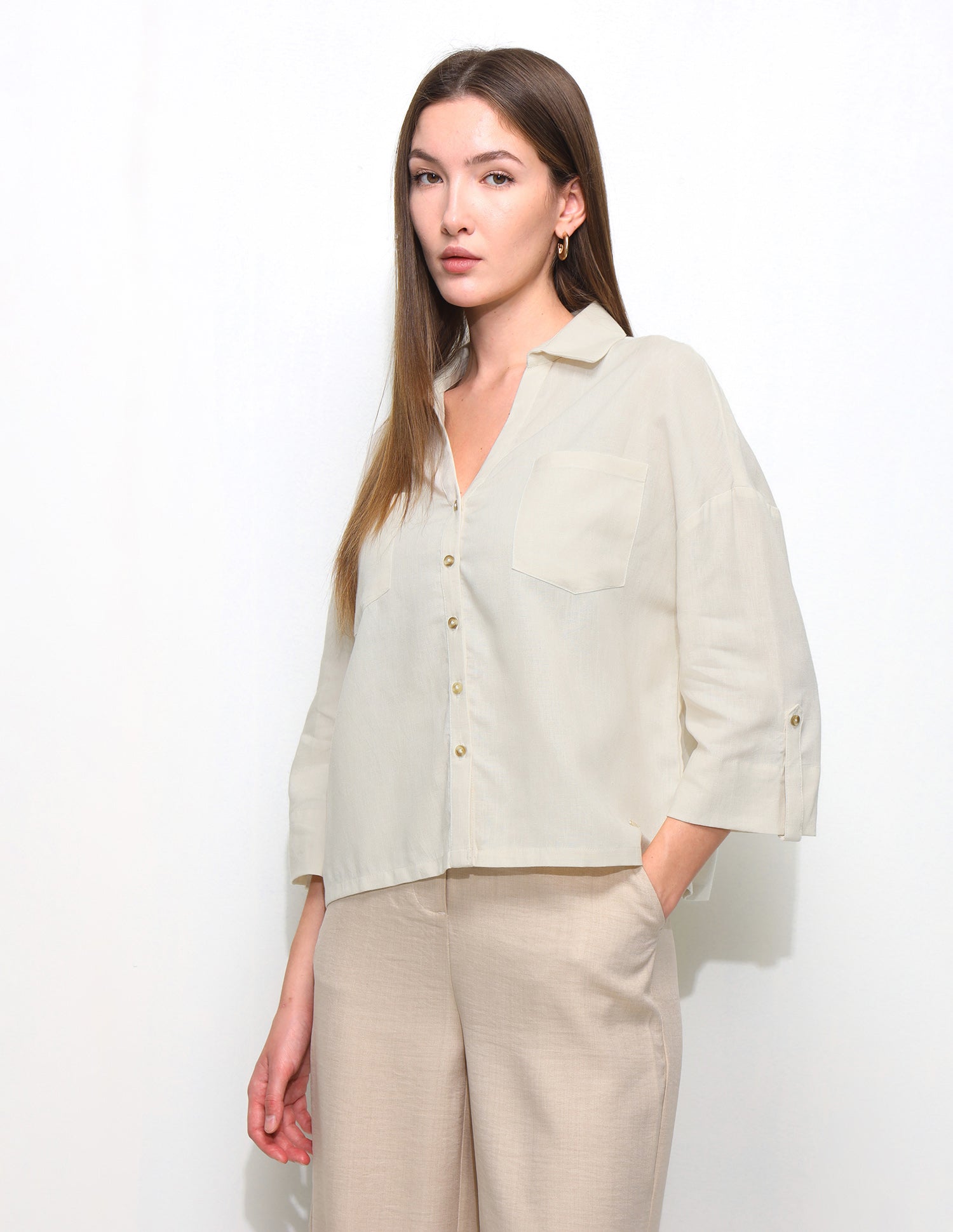 Oversized Fit Drop Shoulder Shirt Cream - U.S. Polo Assn. India | Large