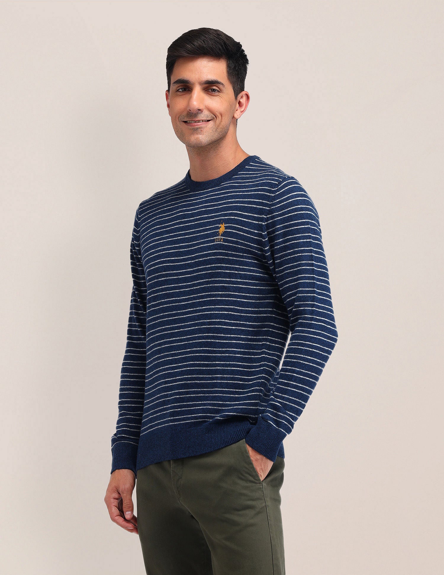 Regular Fit Striped Sweater Blue - U.S. Polo Assn. India | Large