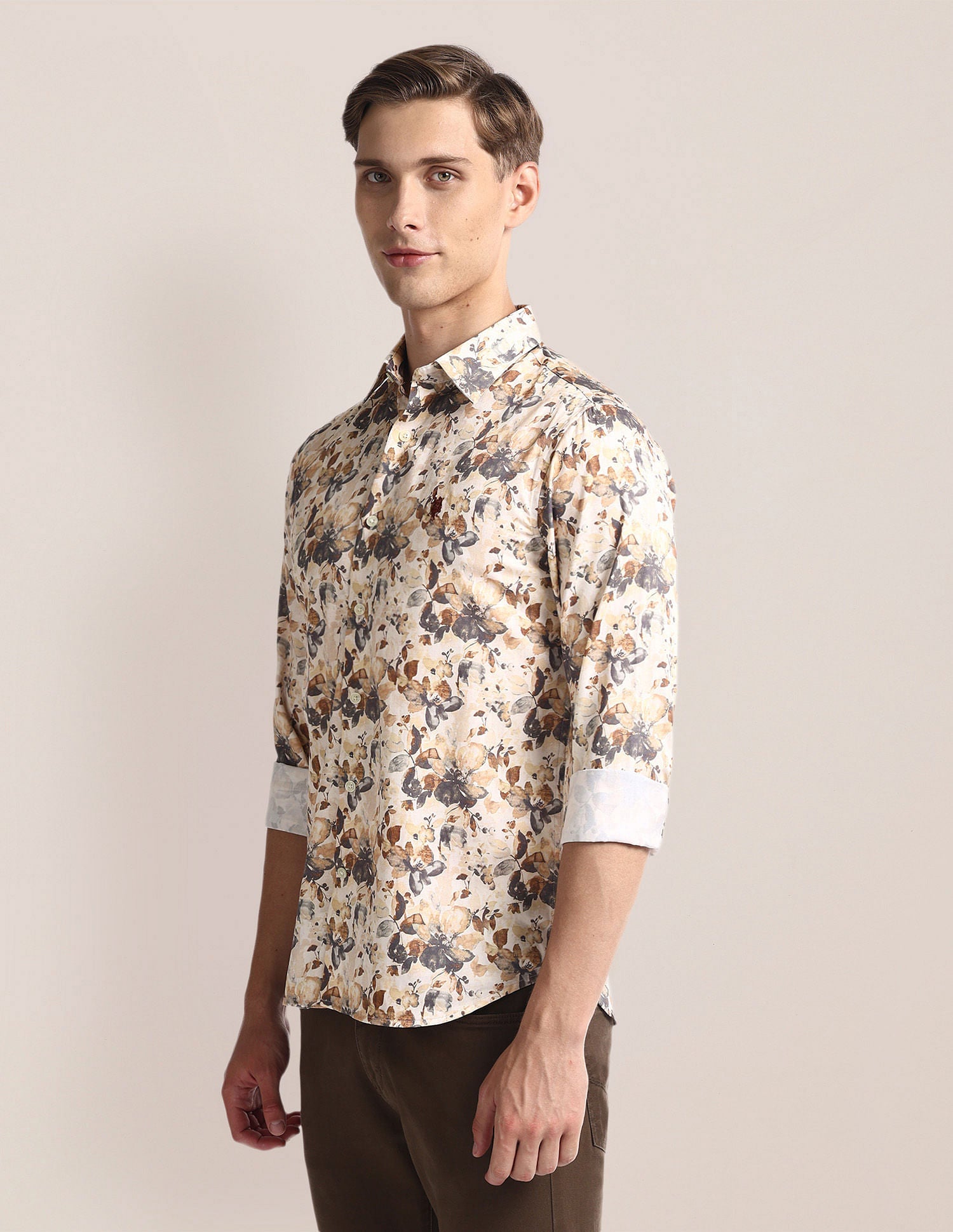 Floral Print Tailored Fit Shirt Beige - U.S. Polo Assn. India | Large