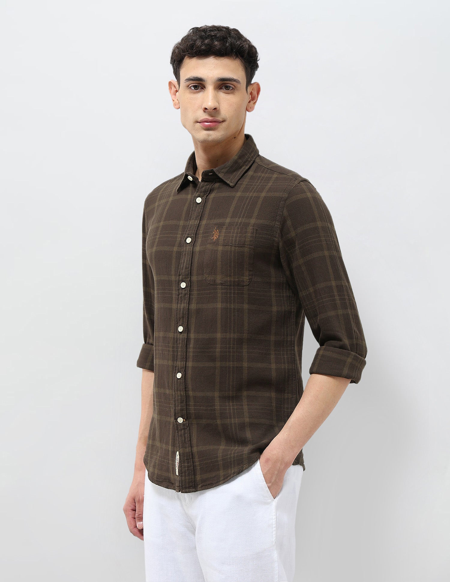 Dobby Tartan Checked Shirt Choco - U.S. Polo Assn. India | Large