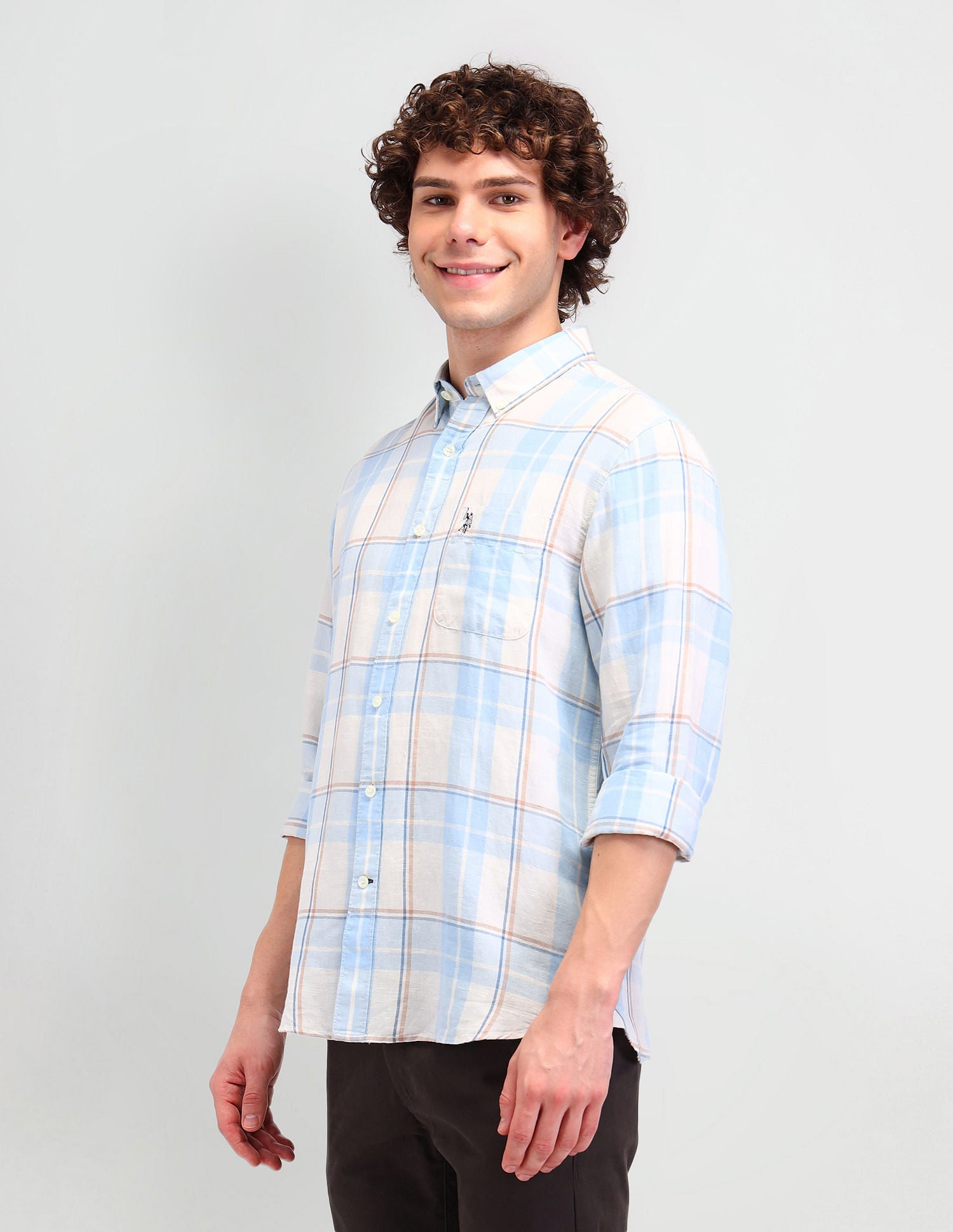 Slim Fit Button Down Shirt Blue - U.S. Polo Assn. India | Large