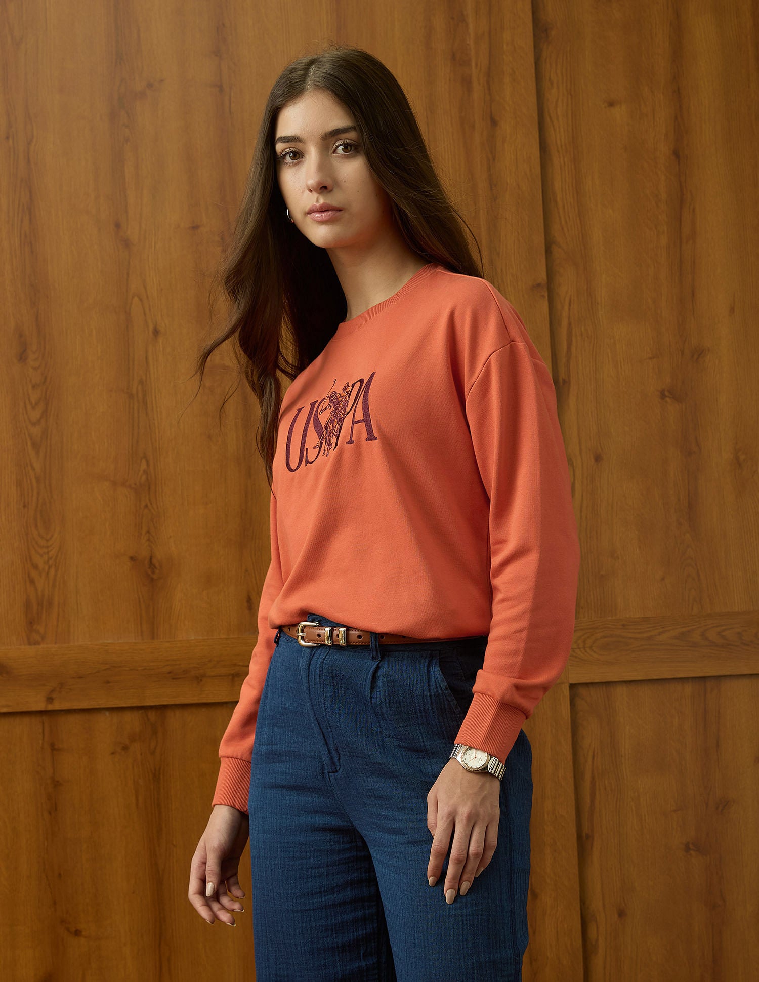 Brand Embroidered Drop Shoulder Sweatshirt Rust - U.S. POLO ASSN. | Large