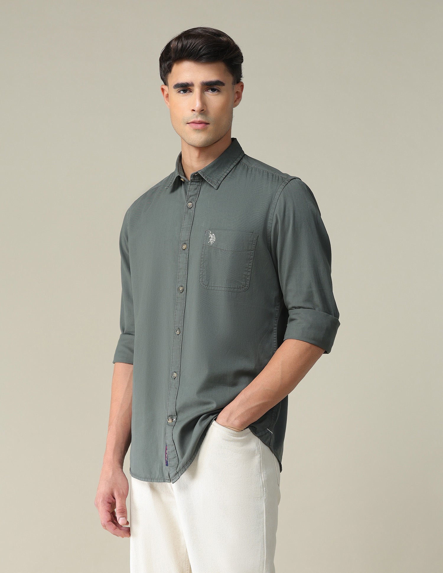 Solid Slim Shirt Charcoal - U.S. POLO ASSN. | Large