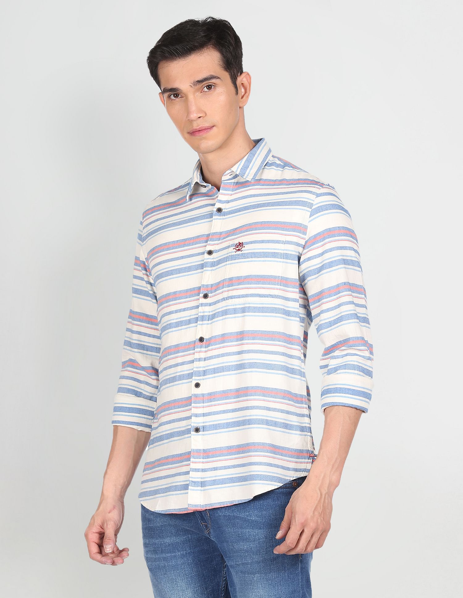 Patch Pocket Stripe Casual Shirt Ivory - U.S. POLO ASSN. | Large