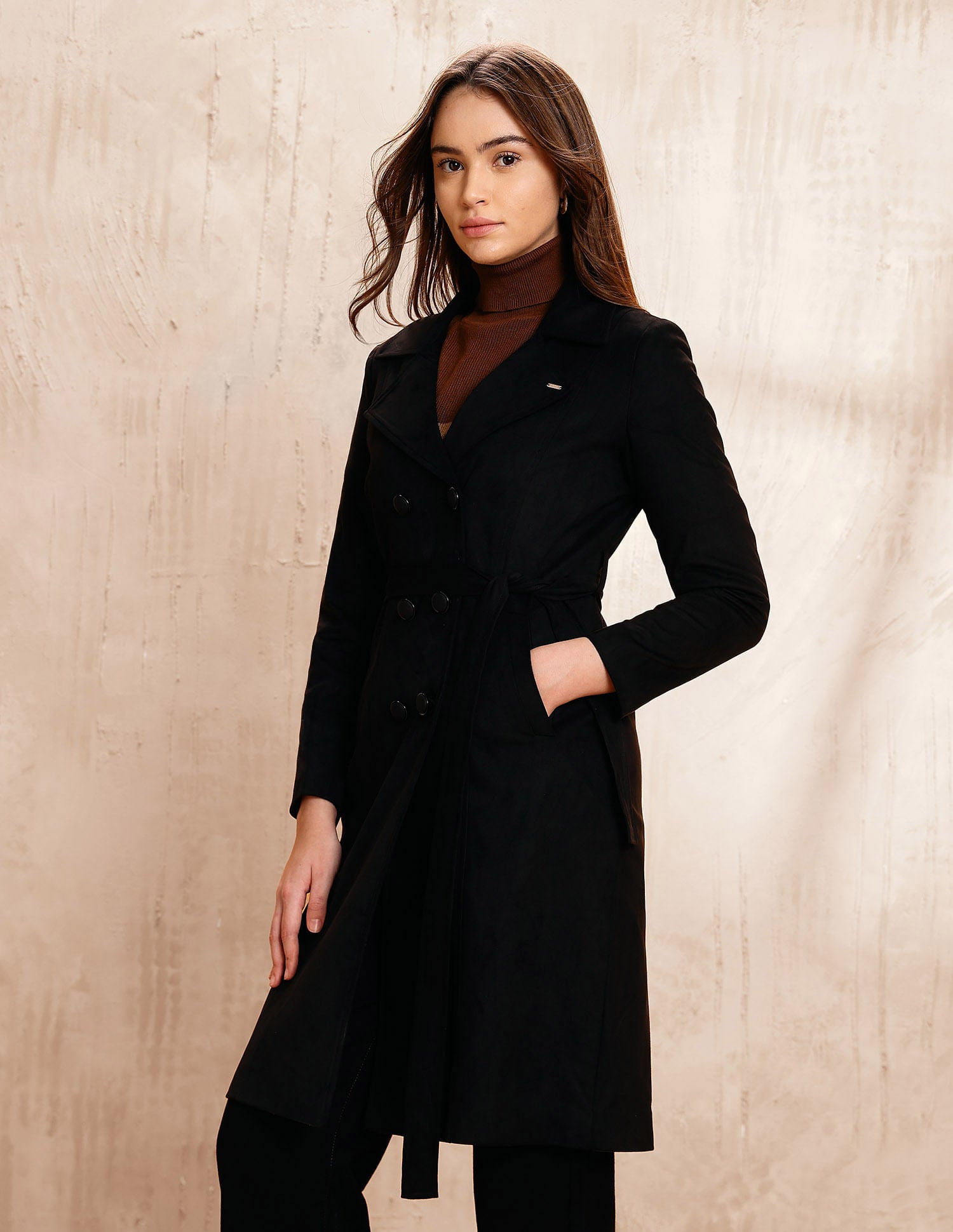 Double Breasted Notch Lapel Coat Black - U.S. POLO ASSN. | Large