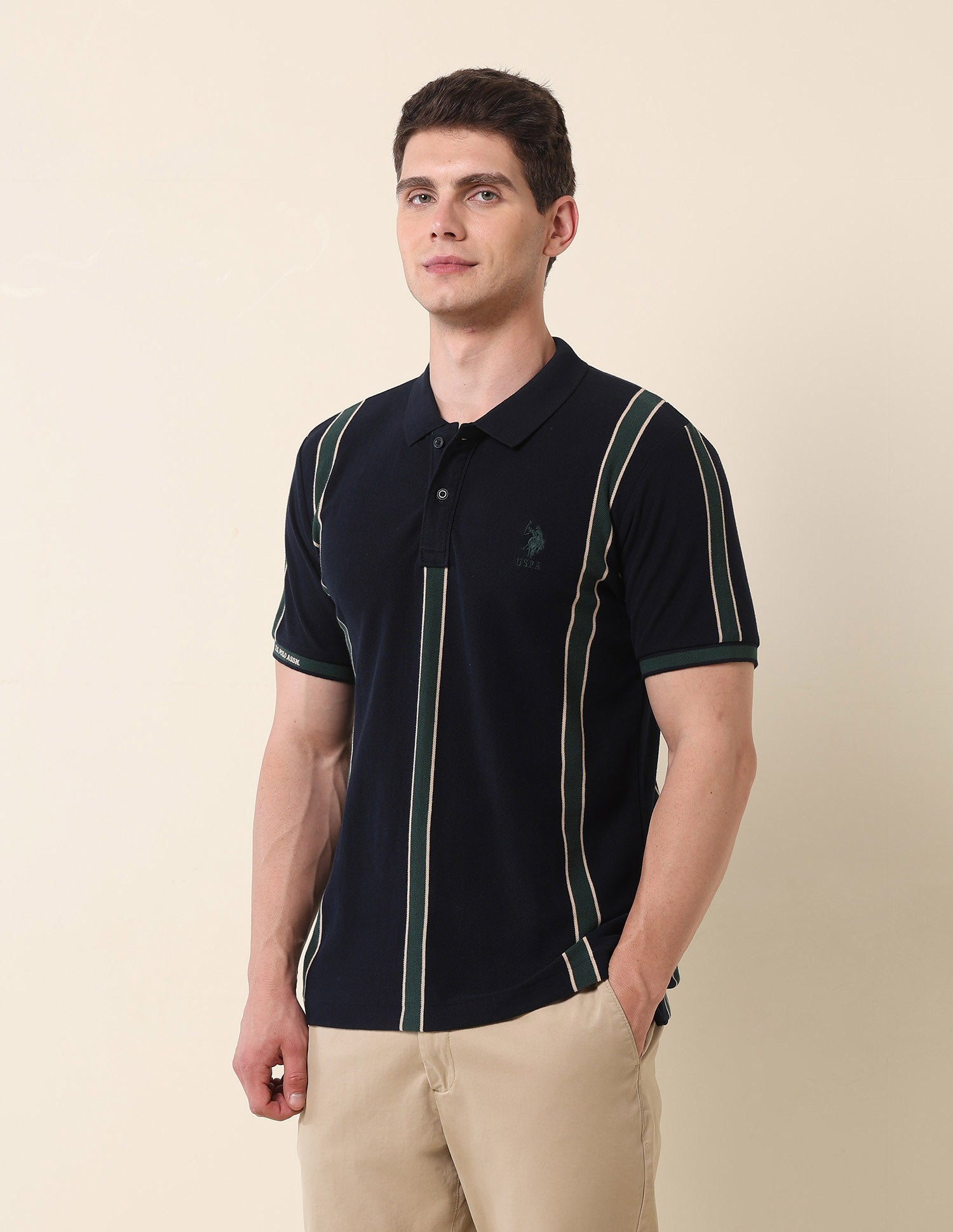 Vertical Striped Gold Cup Polo Shirt Navy - U.S. Polo Assn. India | Large