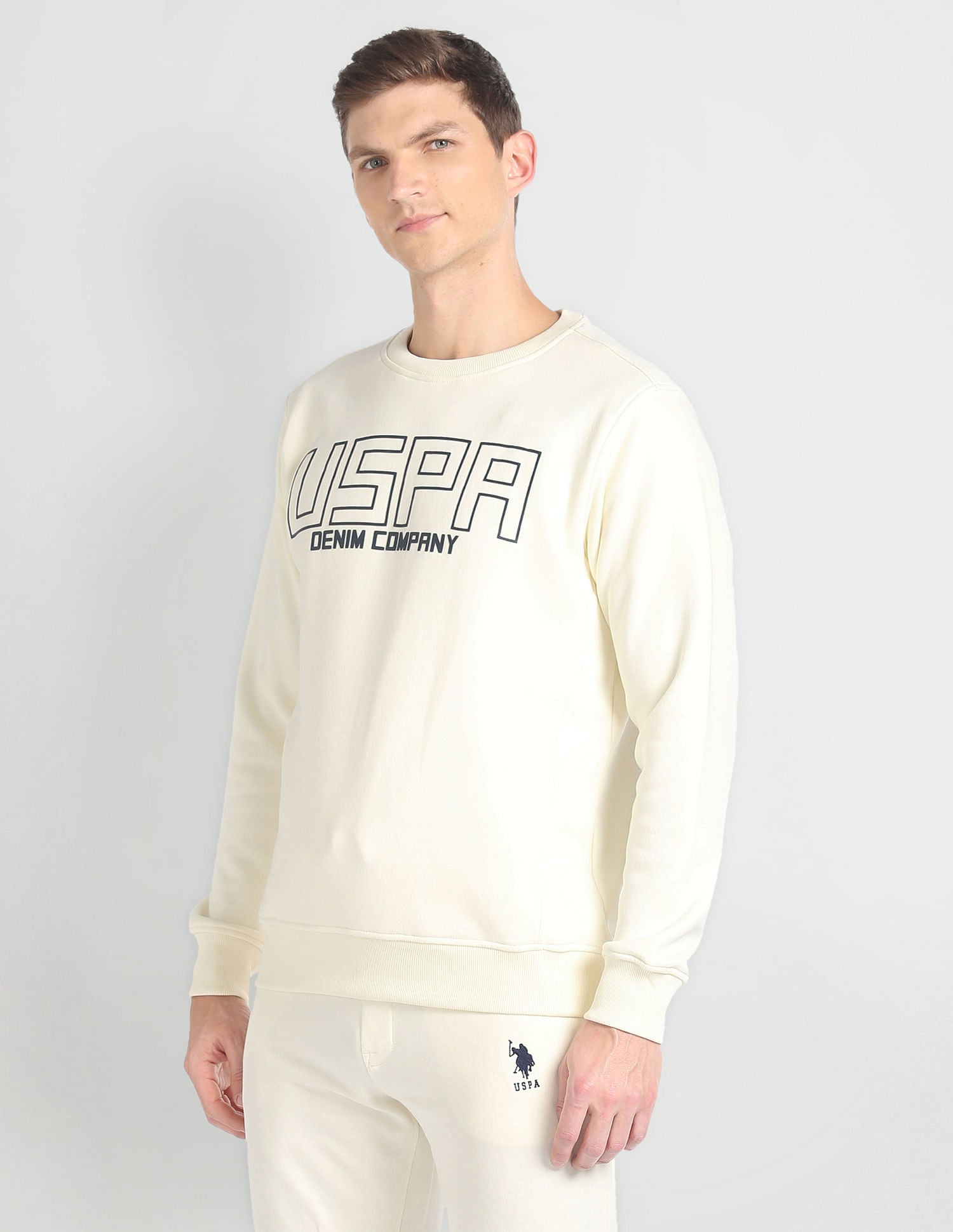 Crew Neck Brand Print Sweatshirt Ivory - U.S. POLO ASSN. | Large