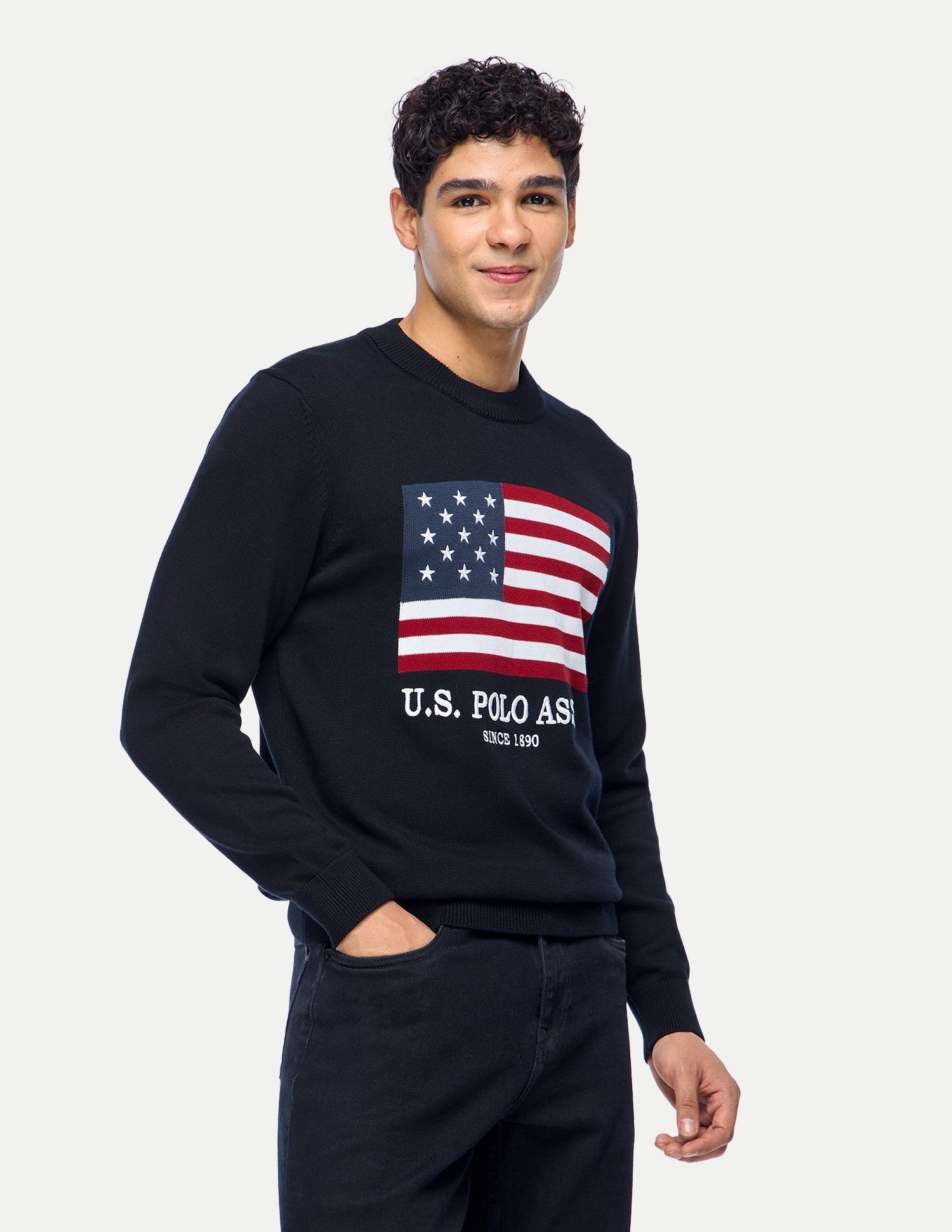 Graphic Brand Printed Slim Fit Sweater Navy - U.S. Polo Assn. India | Large