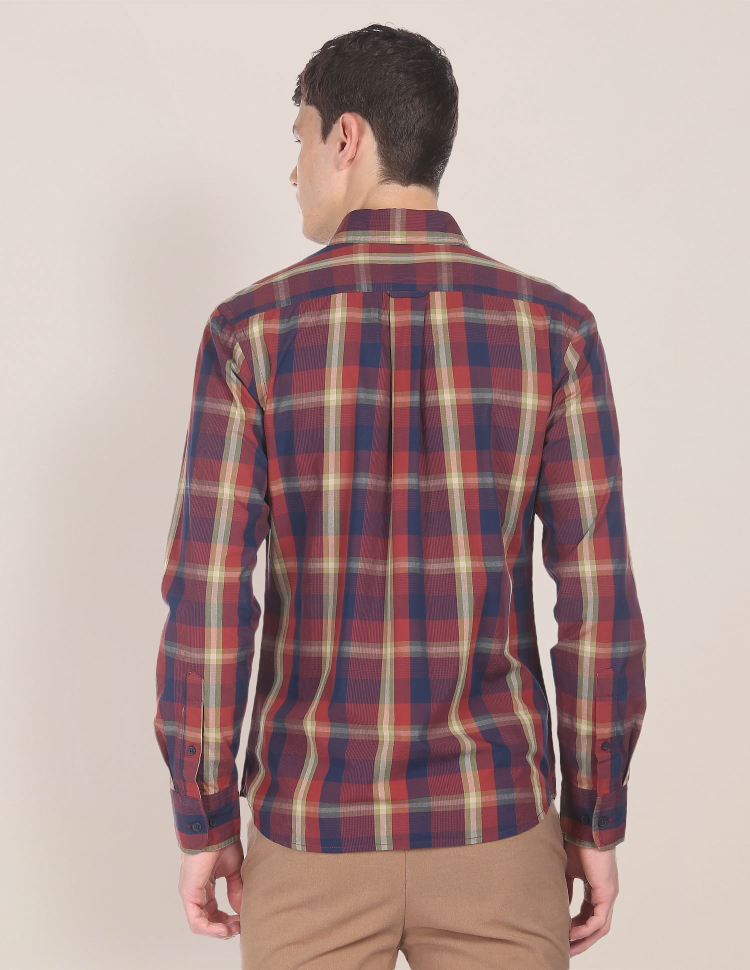 Men Maroon Spread Collar Check Casual Shirt Maroon - U.S. POLO ASSN. | Large