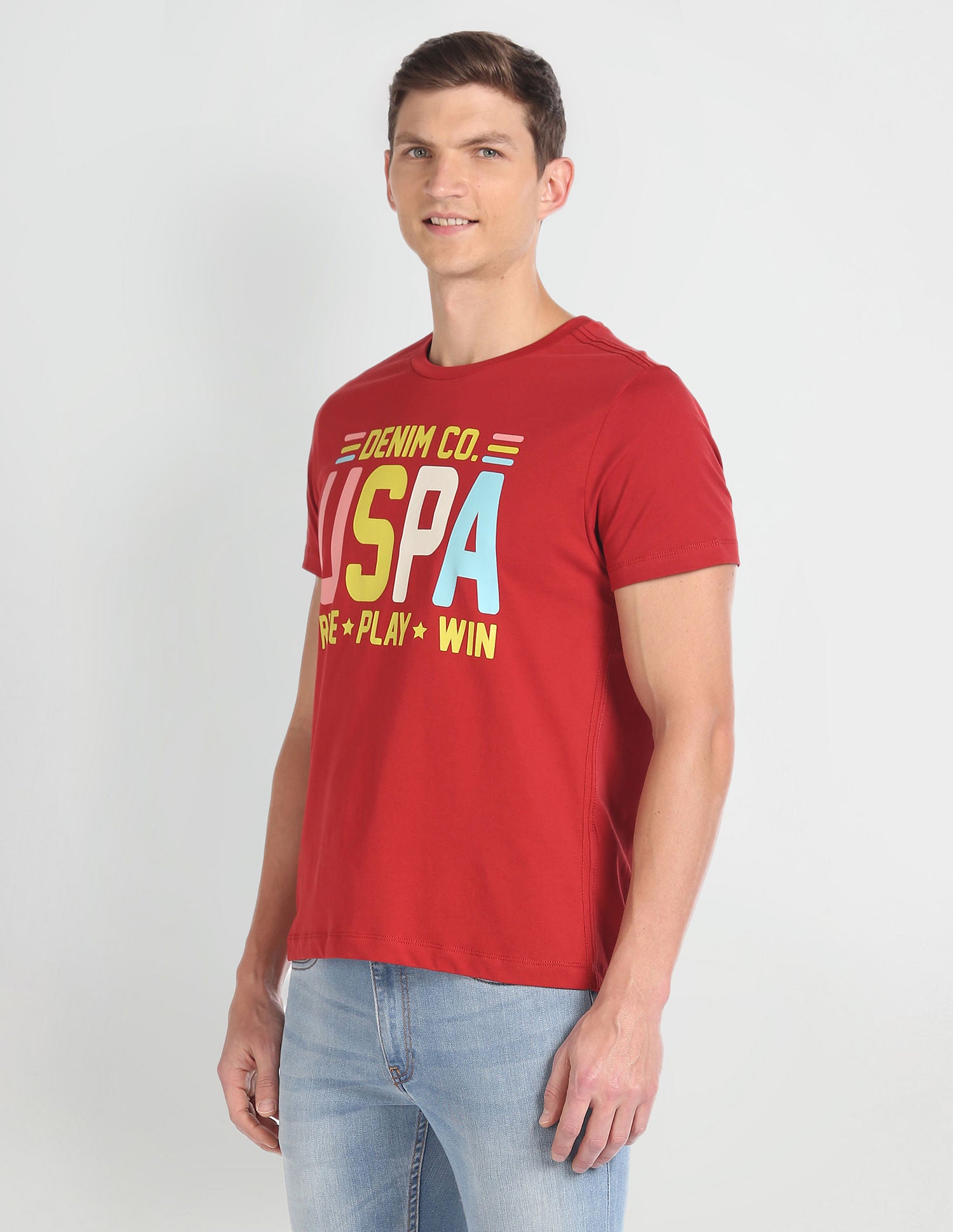 Crew Neck Typographic Print T-Shirt Red - U.S. Polo Assn. India | Large