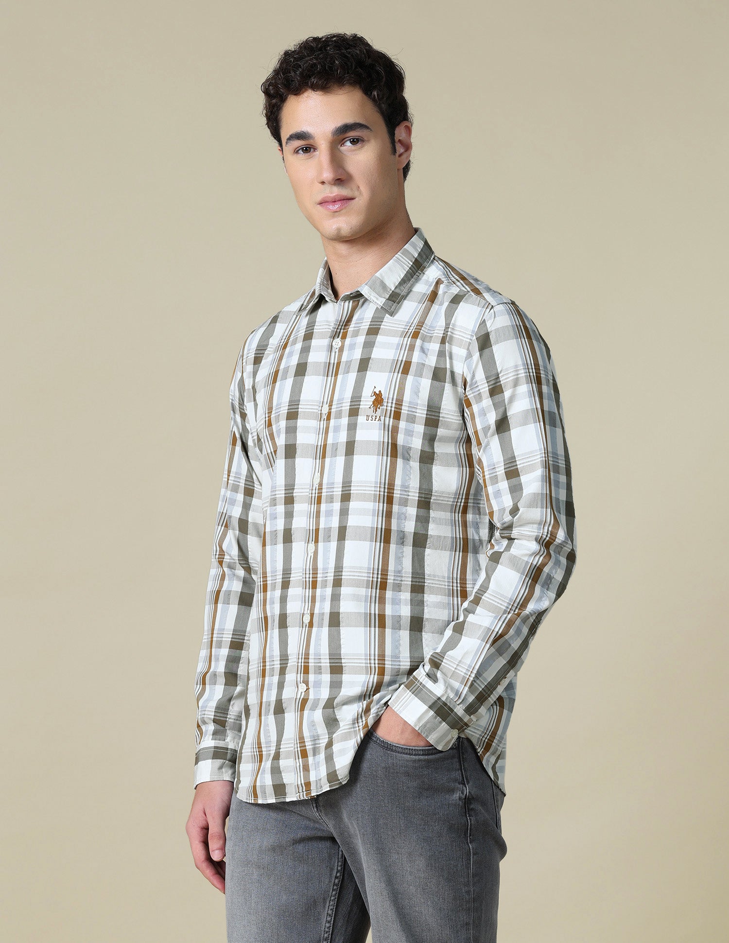 Plaid Checked Seersucker Shirt Green - U.S. Polo Assn. India | Large