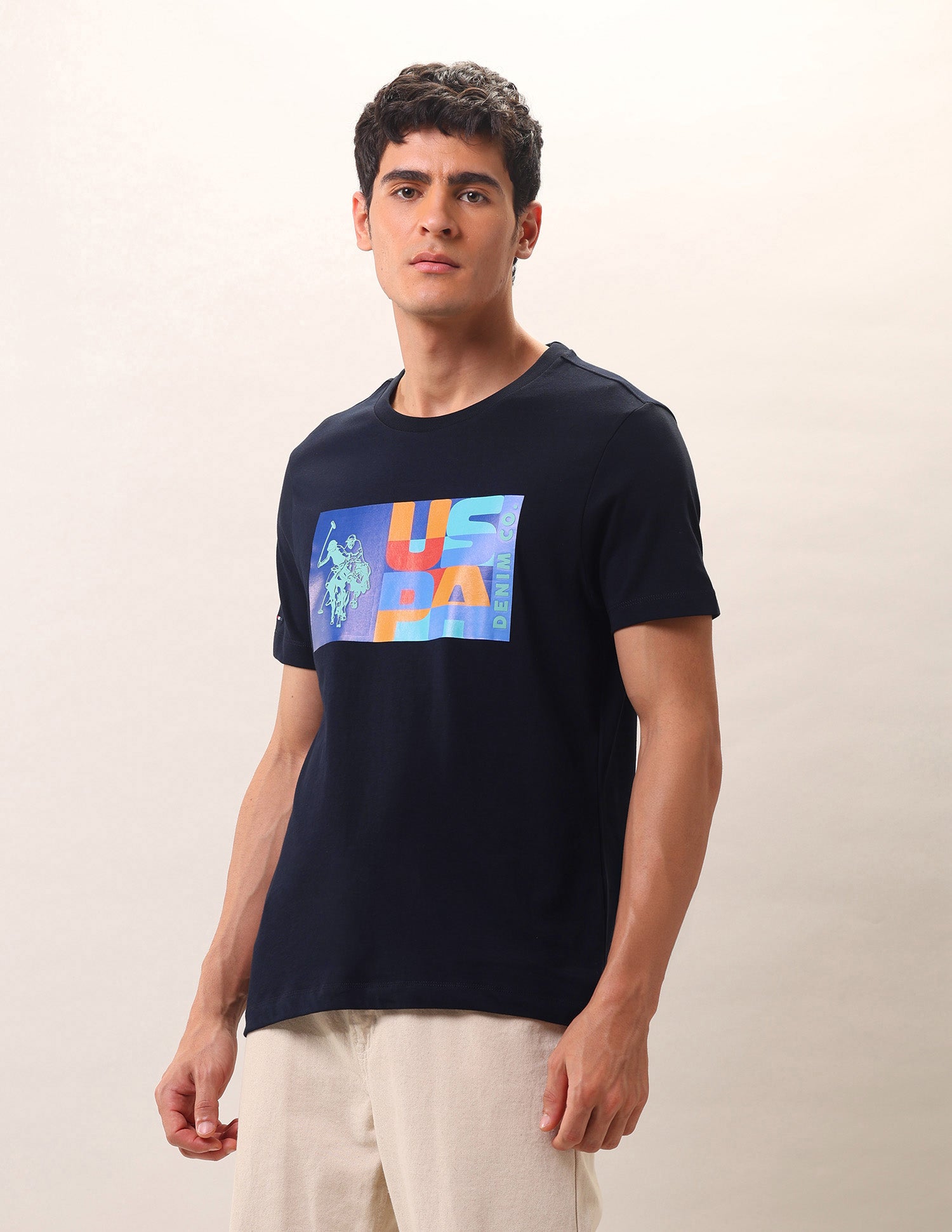 Brand Printed Pure Cotton T-Shirt Navy - U.S. POLO ASSN. | Large