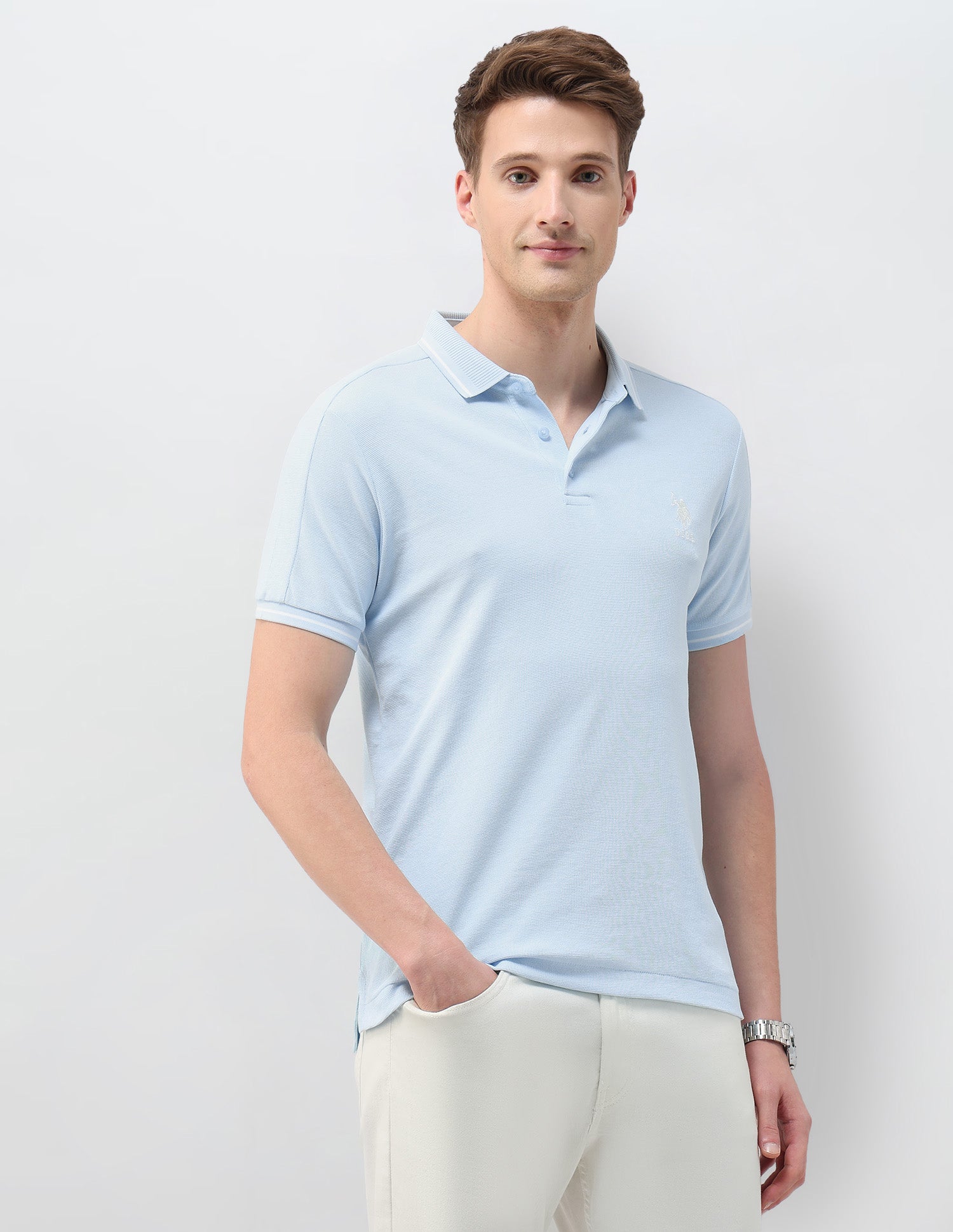 Solid Regular Fit Polo Shirt Light Blue - U.S. Polo Assn. India | Large